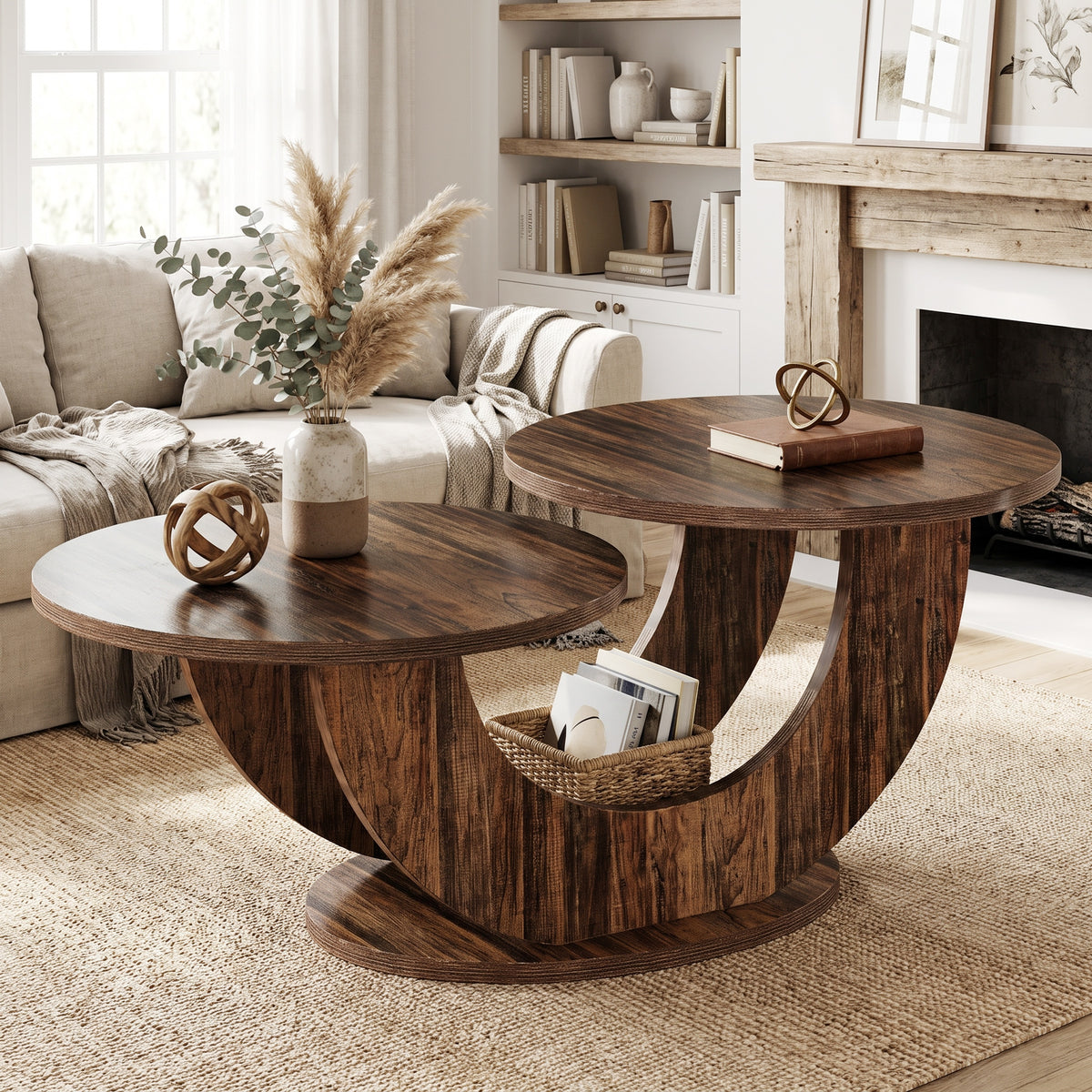 45" Modern Coffee Table, 2-Tier Accent Center Cocktail Table with U-Shaped Frame