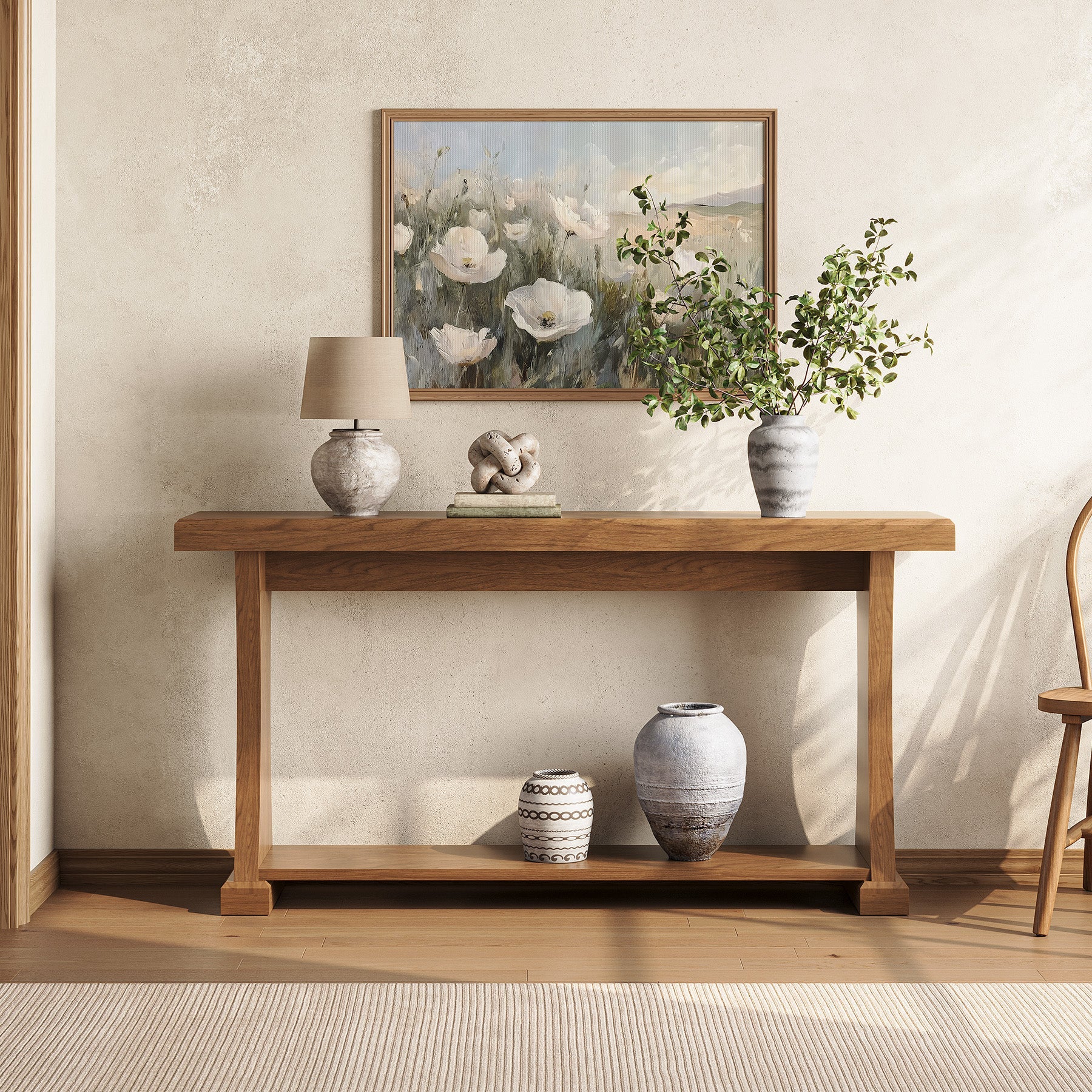 63” 2-Tier Console Table, Narrow Entryway Sofa Table with Storage Shelf