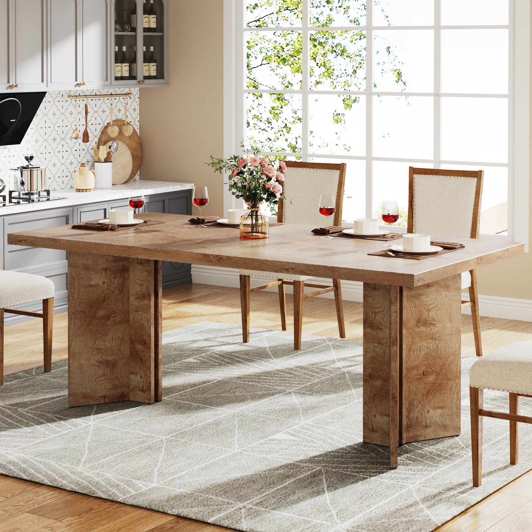 63" Farmhouse Dining Table, Kitchen Table with Large Tabletop for 4-6