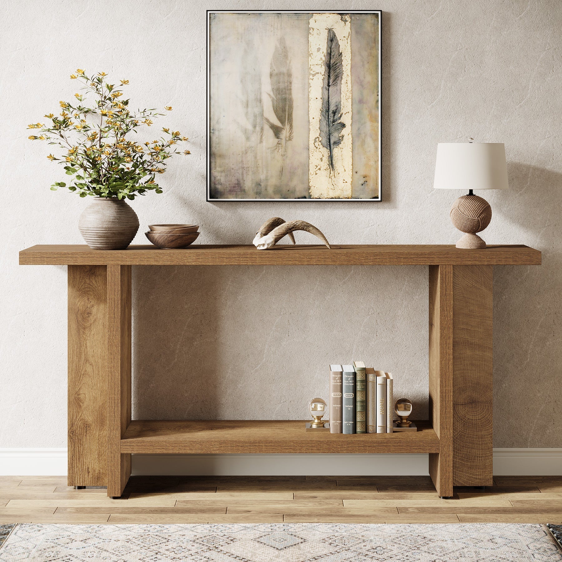 59" Console Table, Farmhouse Sofa & Hallway Table with Double Storage