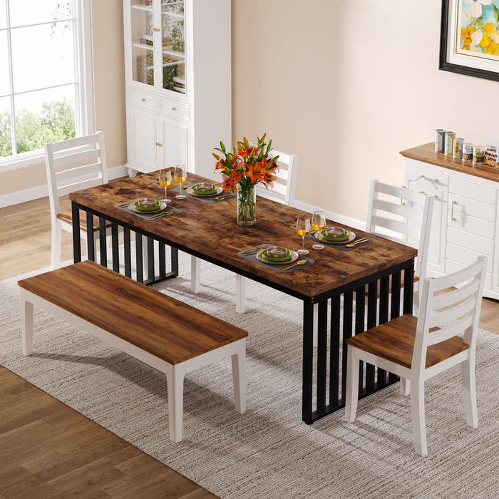 71" Modern Industrial Dining Table for 8, Long Farmhouse Kitchen Table with Metal Frame