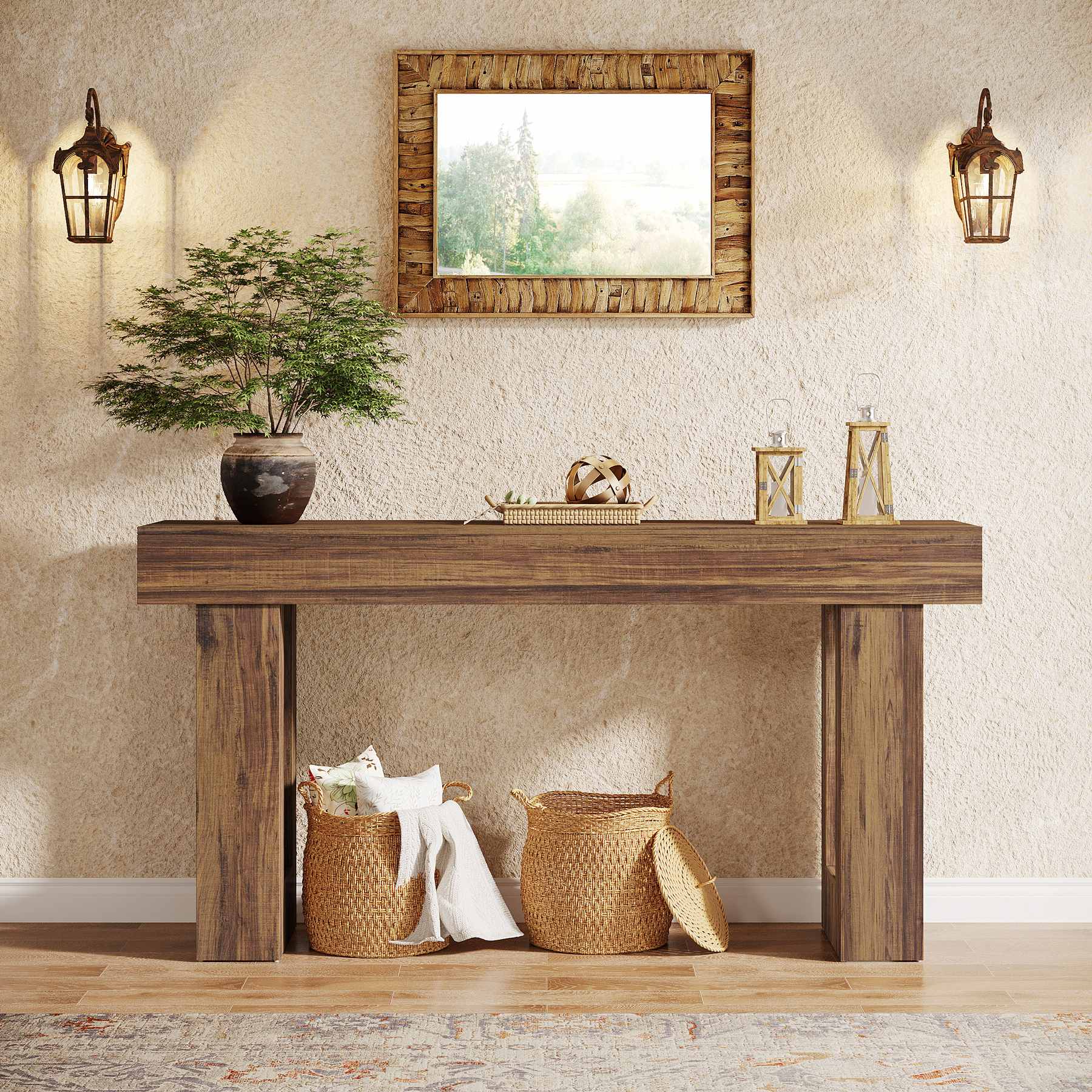 160cm Rustic Wood Console Table, Farmhouse Sofa Table