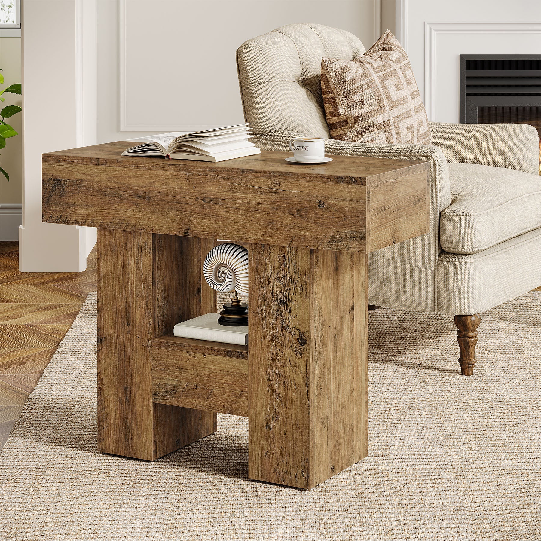 23.6" Farmhouse Narrow End Table with 2-Tier Storage Shelf, Sofa Side Table for Living Room