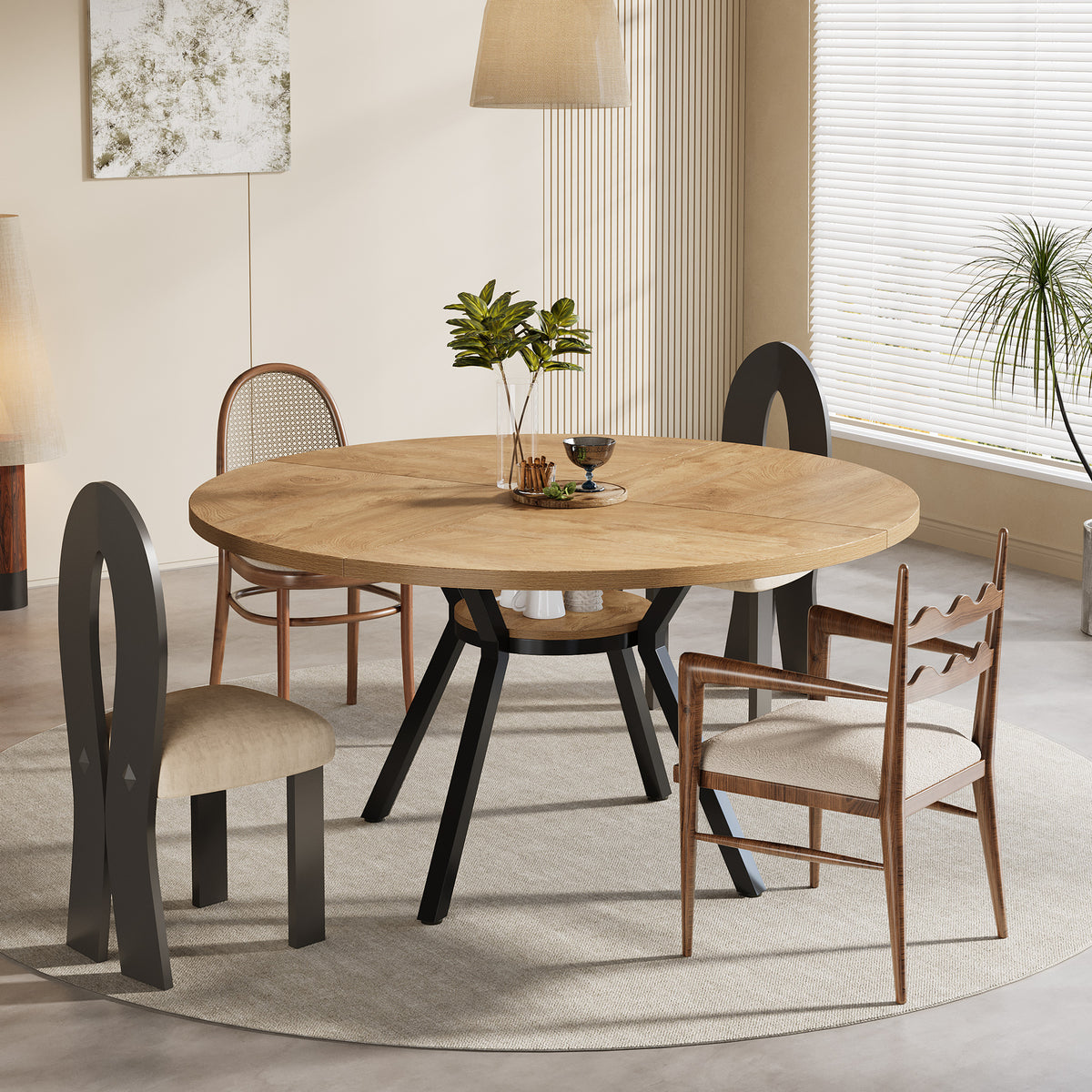 47" Dining Table, Modern Round Kitchen Table for 4