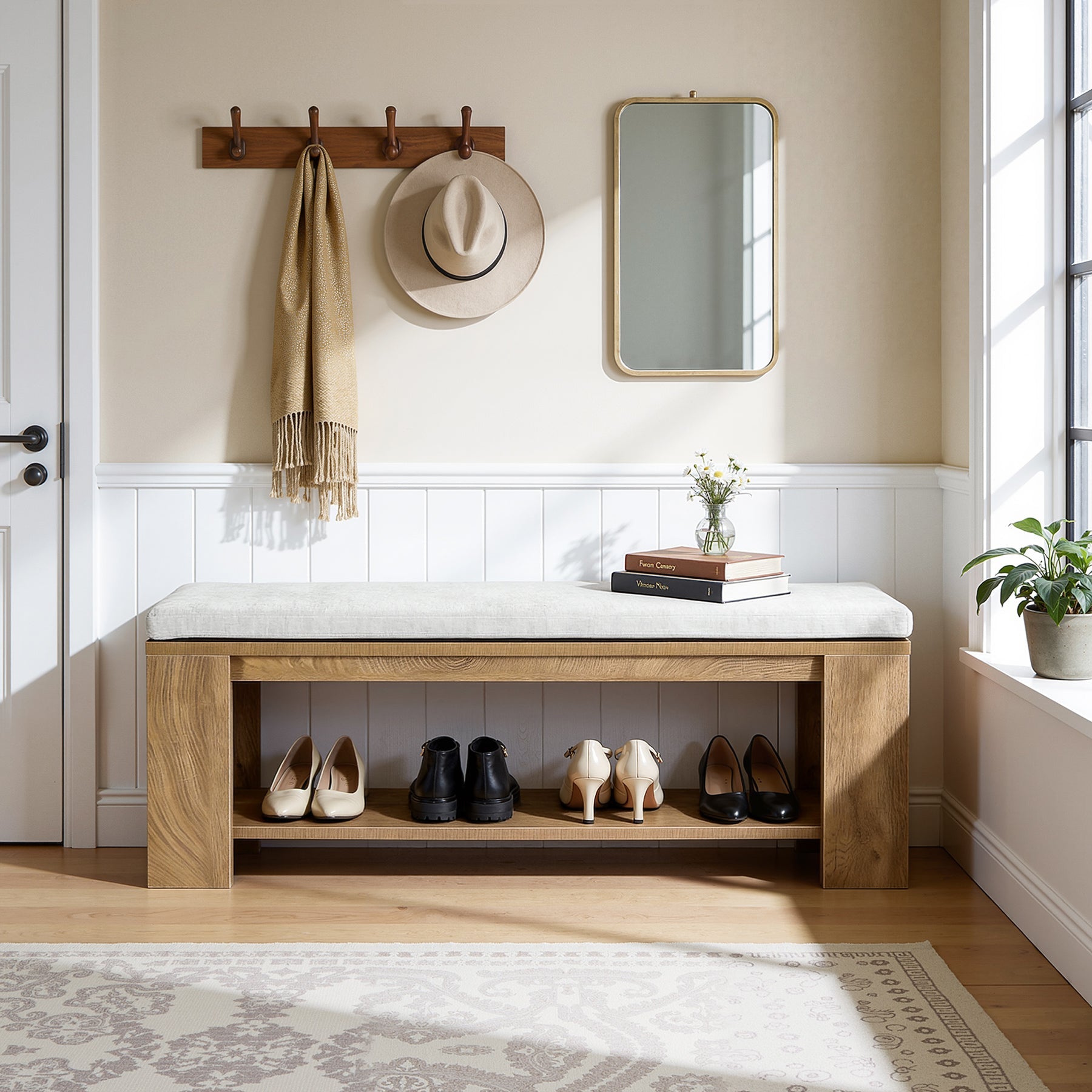 120cm Upholstered Entryway Bench, Indoor End of Bed Bench with Padded Seat