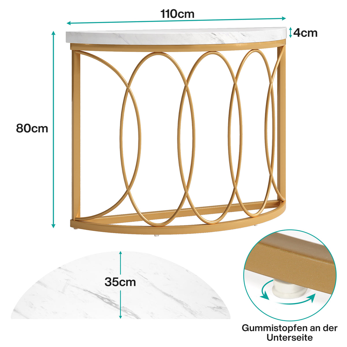 110cm Console Table, Gold Modern Half-Moon Frame for Living Room