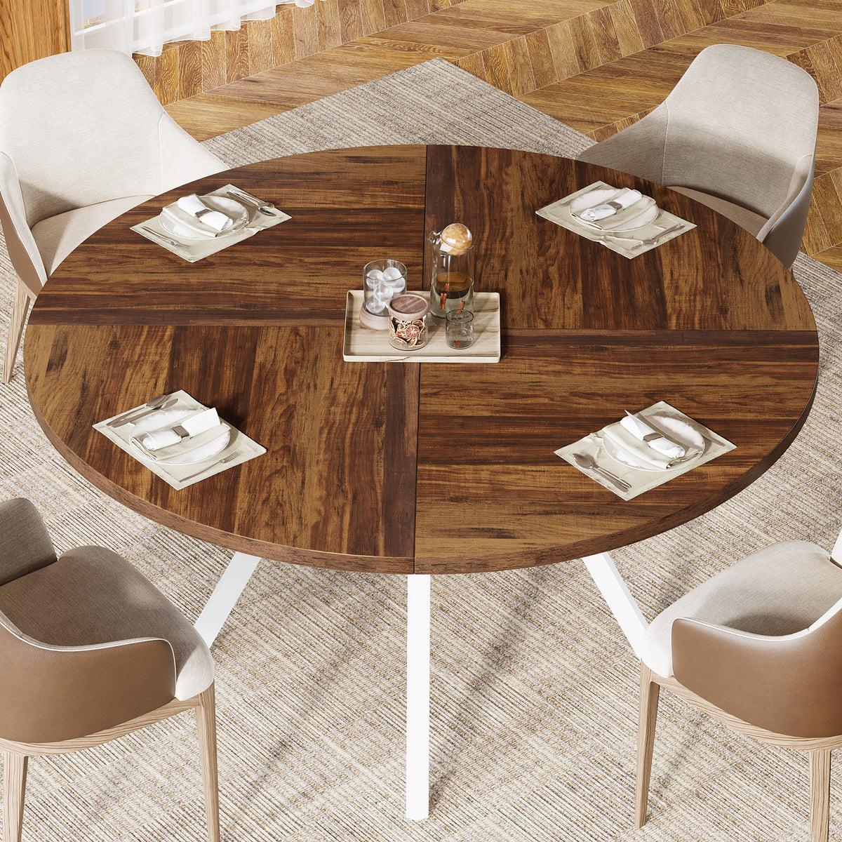 47" Dining Table, Modern Round Kitchen Table for 4