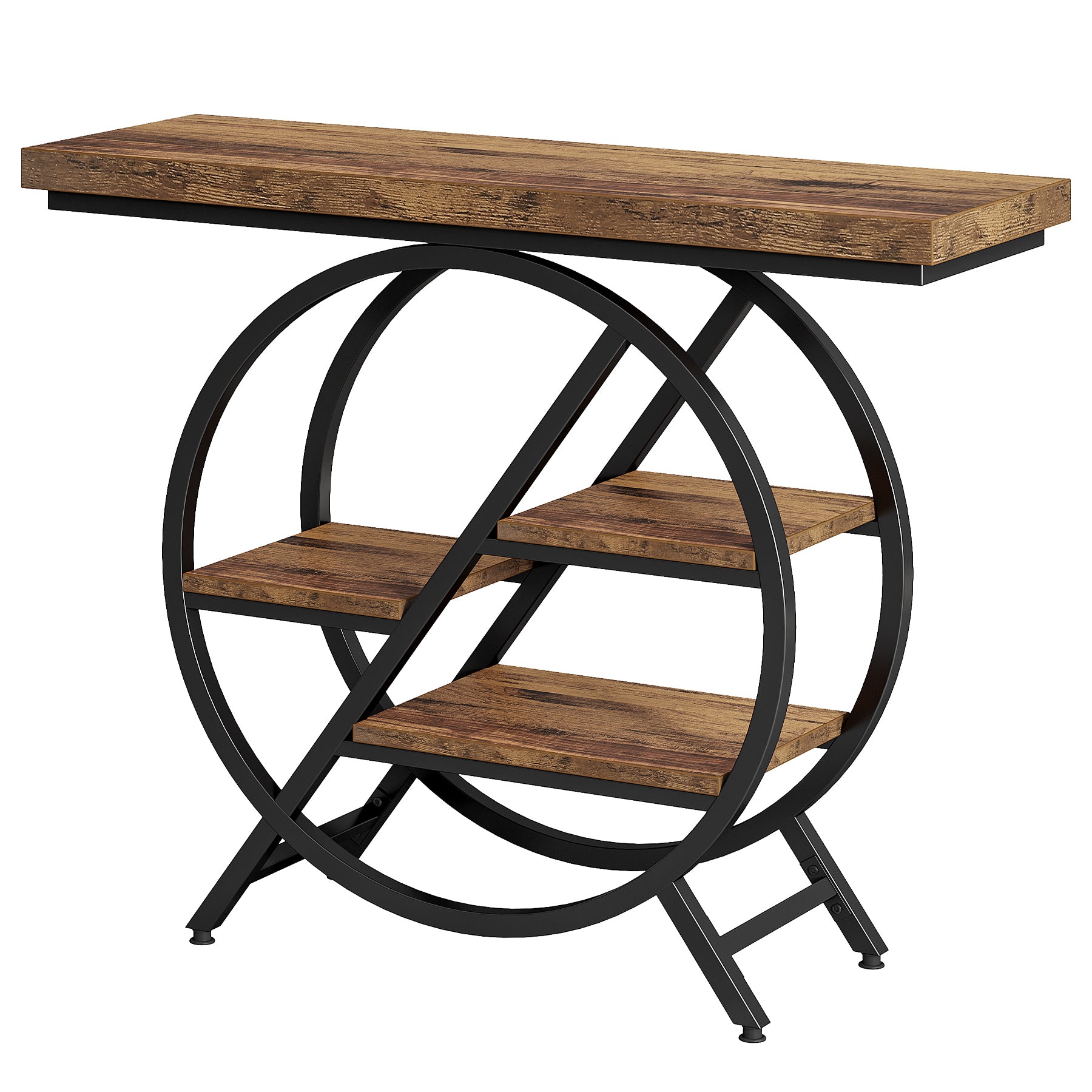 39.4" 4-Tier Console Table, Entryway Table with Geometric Metal Frame