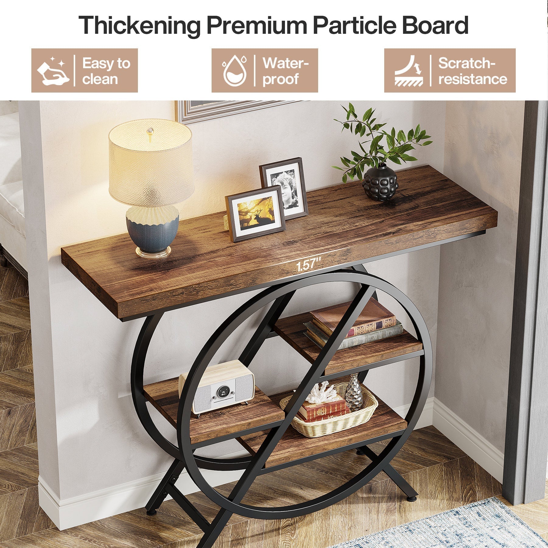 39.4" 4-Tier Console Table, Entryway Table with Geometric Metal Frame