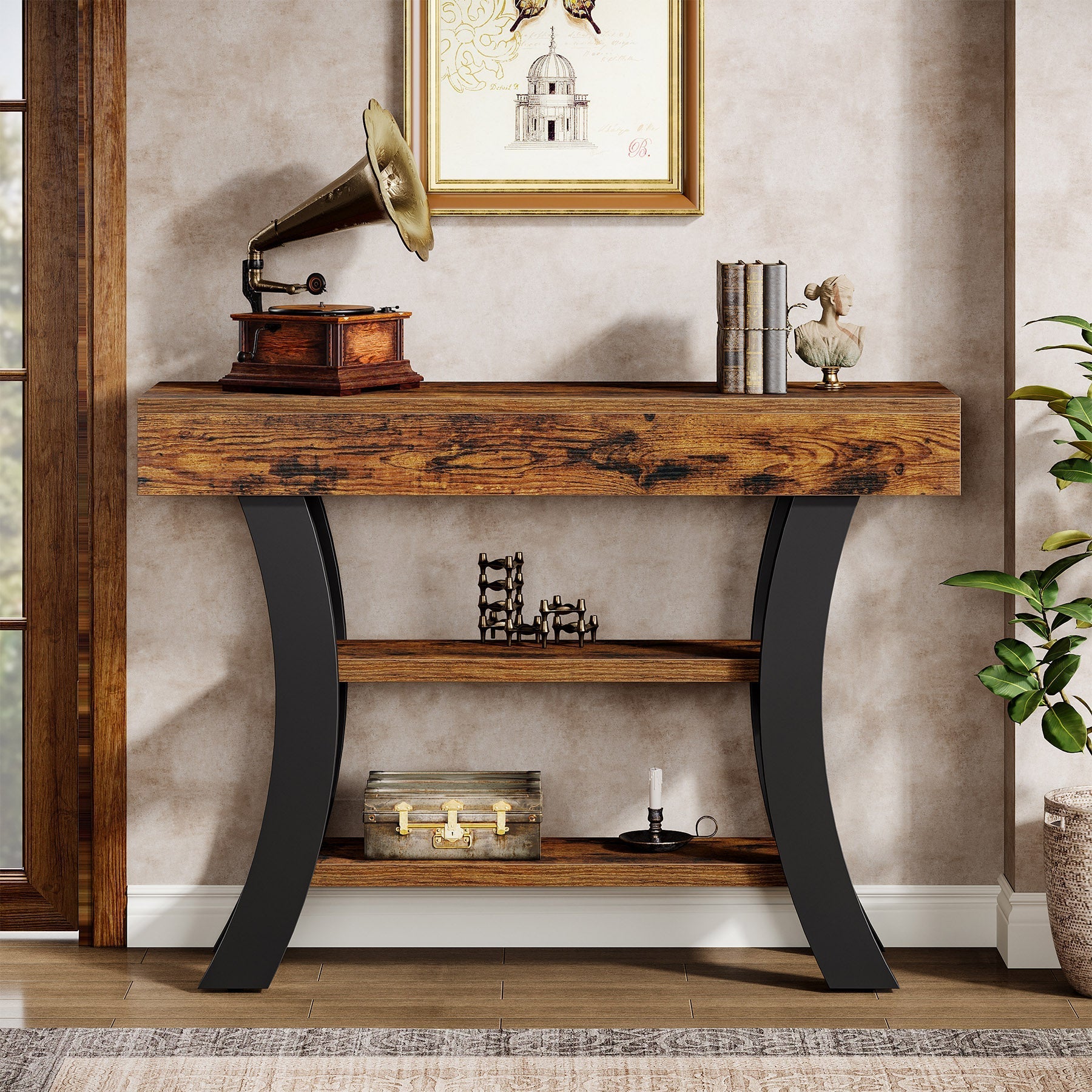 41" Console Table, Sofa Entryway Table with Storage Shelves