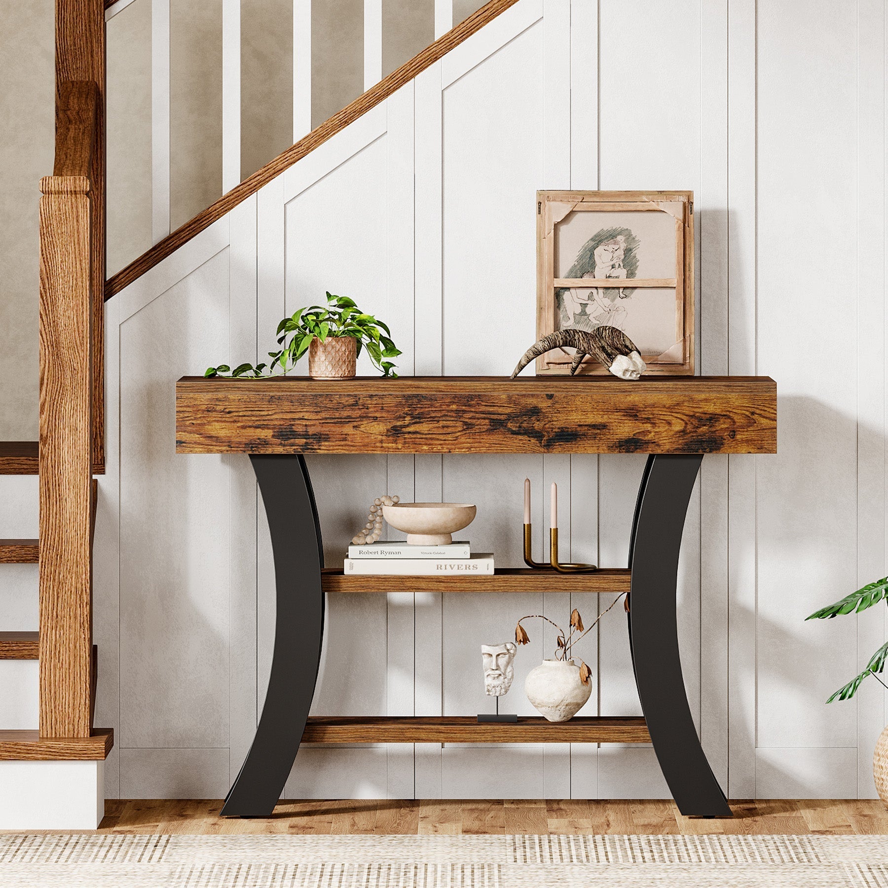 41" Console Table, Sofa Entryway Table with Storage Shelves