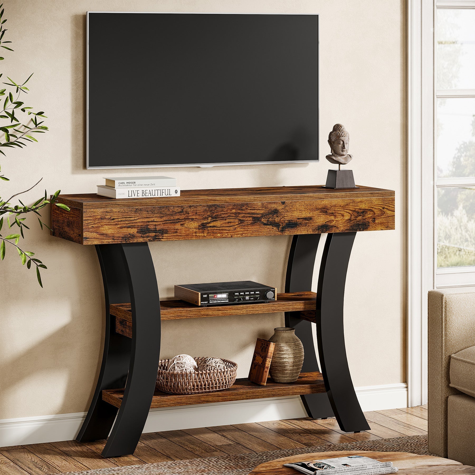 41" Console Table, Sofa Entryway Table with Storage Shelves