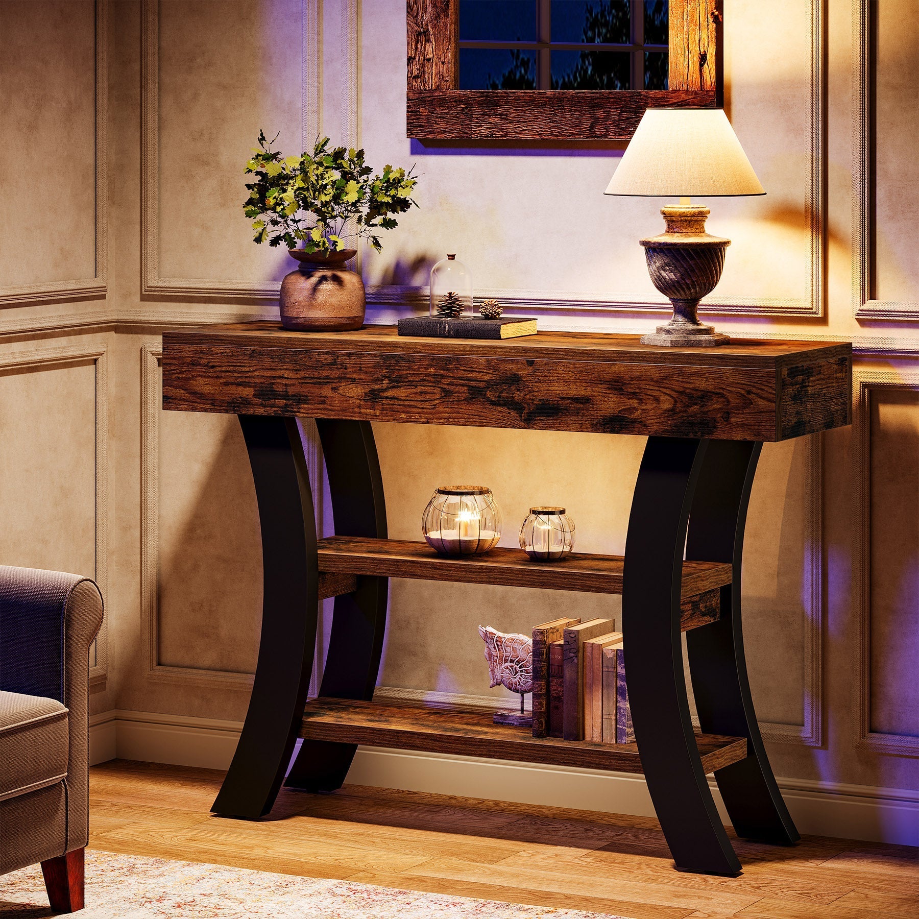 41" Console Table, Sofa Entryway Table with Storage Shelves