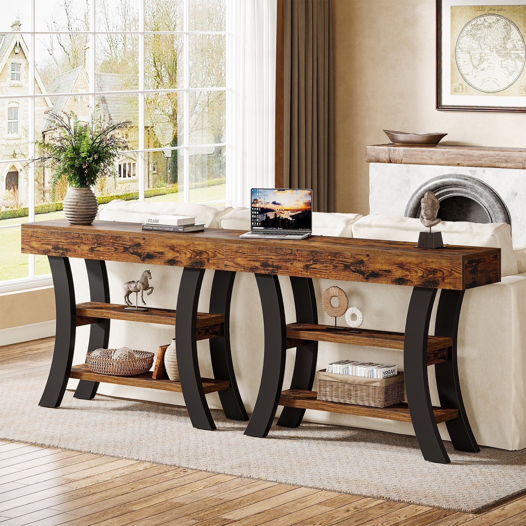 41" Console Table, Sofa Entryway Table with Storage Shelves