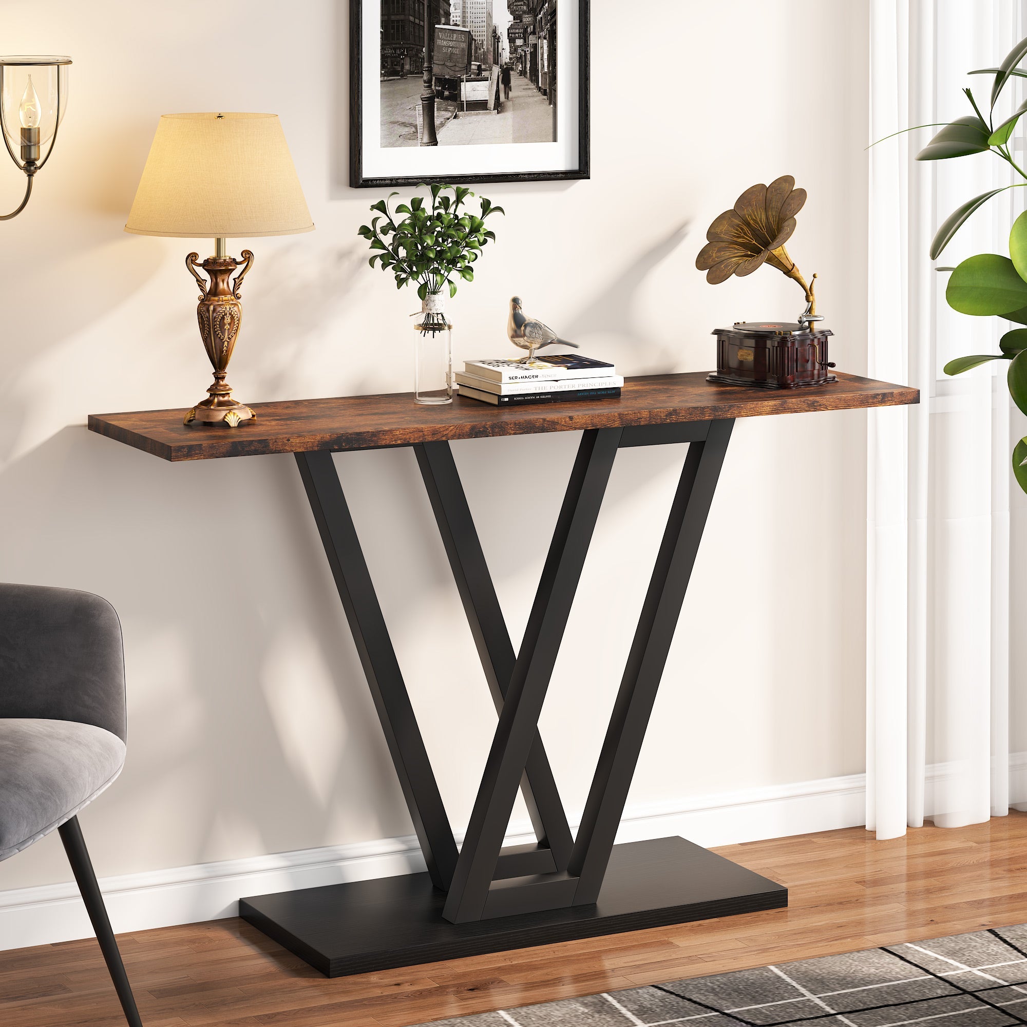 43" Gold Console Table, Modern Hallway Table Entryway Tables Narrow Sofa Table for Living Room