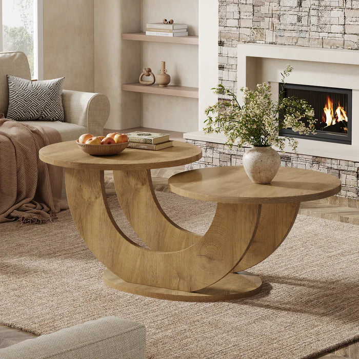 45" Modern Coffee Table, 2-Tier Accent Center Cocktail Table with U-Shaped Frame
