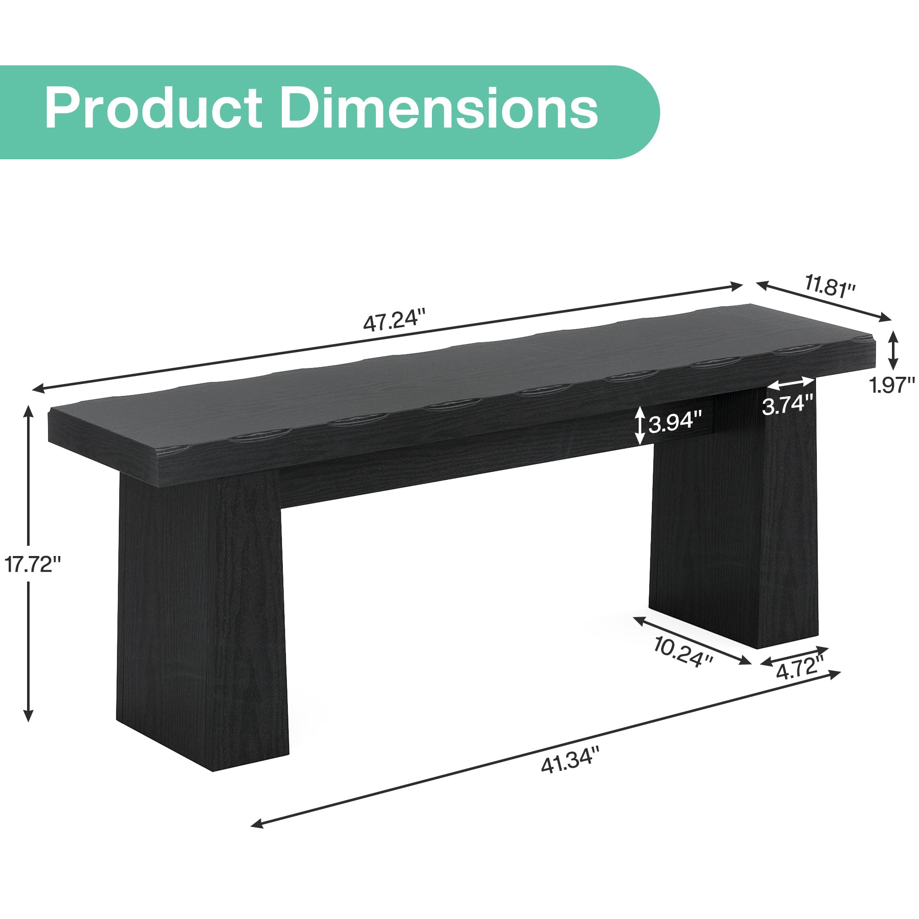47" Entryway Bench, Wooden Dining Table Bench End of Bed Bench