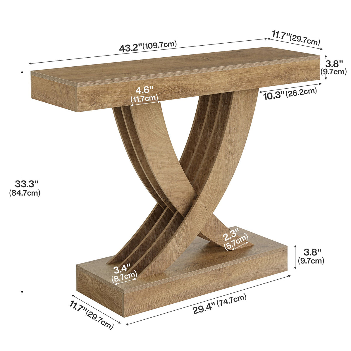110cm Farmhouse Entryway Console Table, Wooden Sofa Table with X-Frame