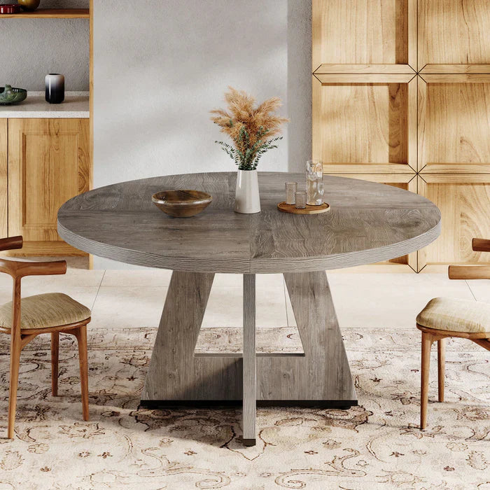 47" Round Dining Table, Farmhouse Wood Kitchen Table for 4-6 with Cross Base