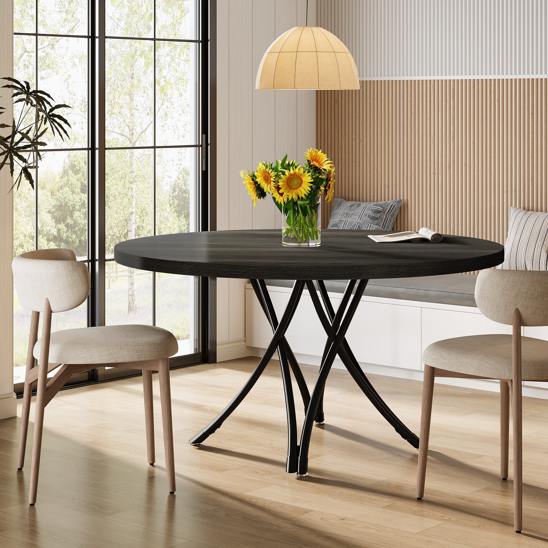 47" Dining Table, Wood Circle Kitchen Table for 4 Tribesigns