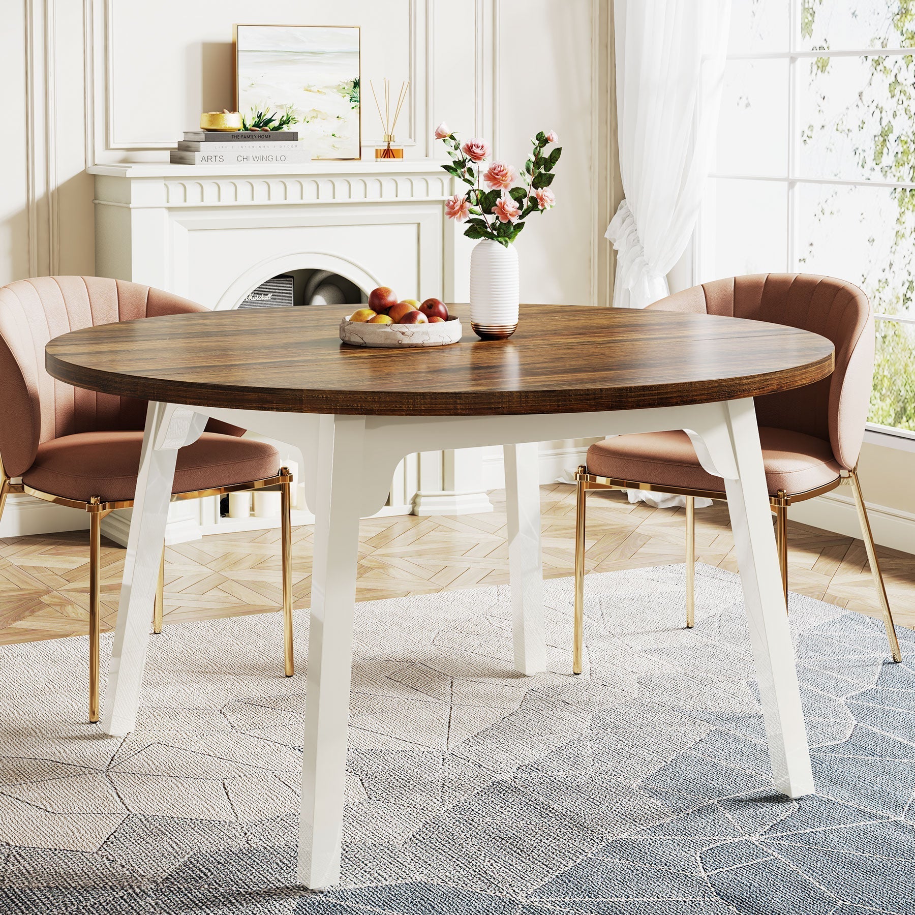 47-inch Dining Table, Round Farmhouse Kitchen Table for 4-6 Tribesigns