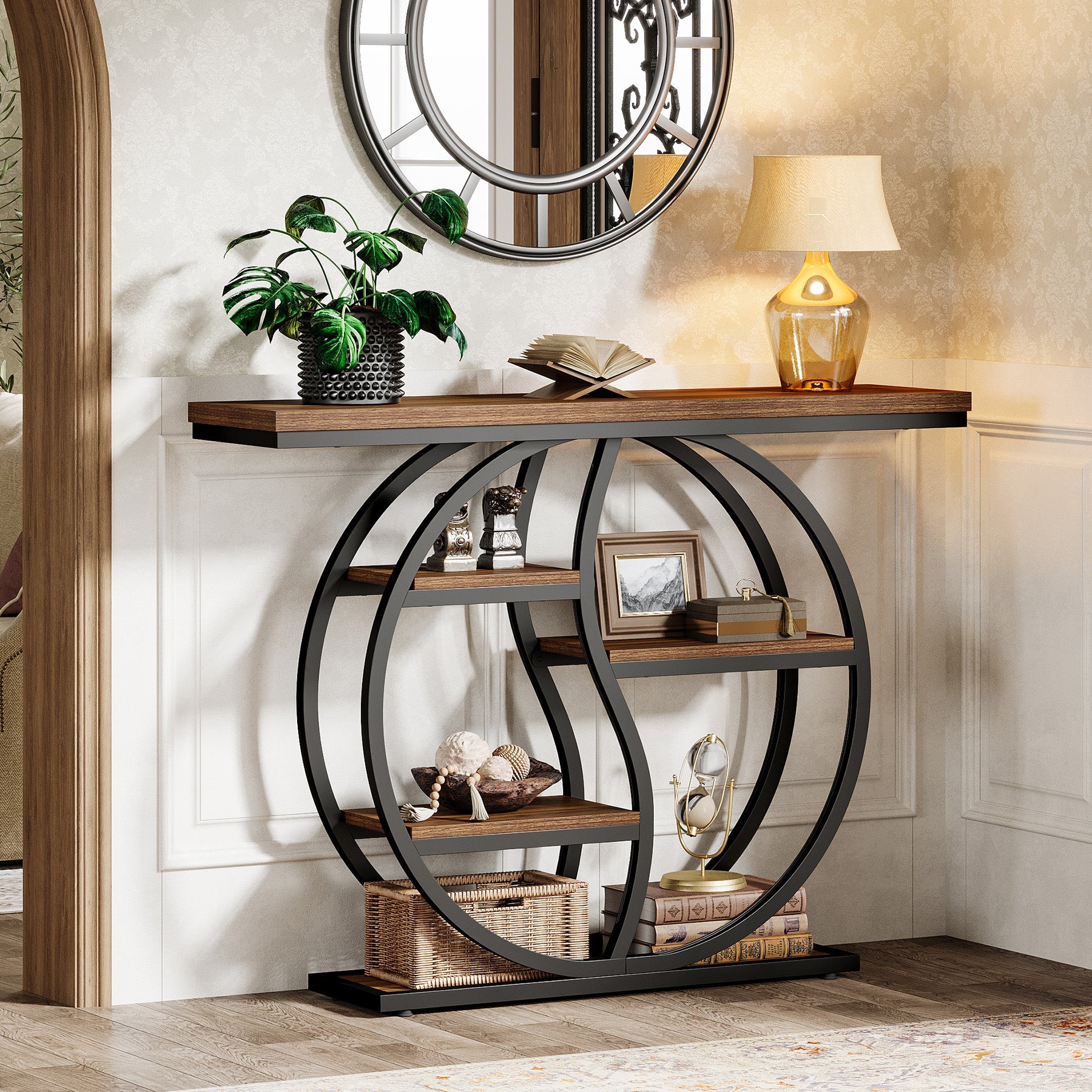 47.2" Console Table, Sofa Table Entryway Slim Table with 5-Tier Storage