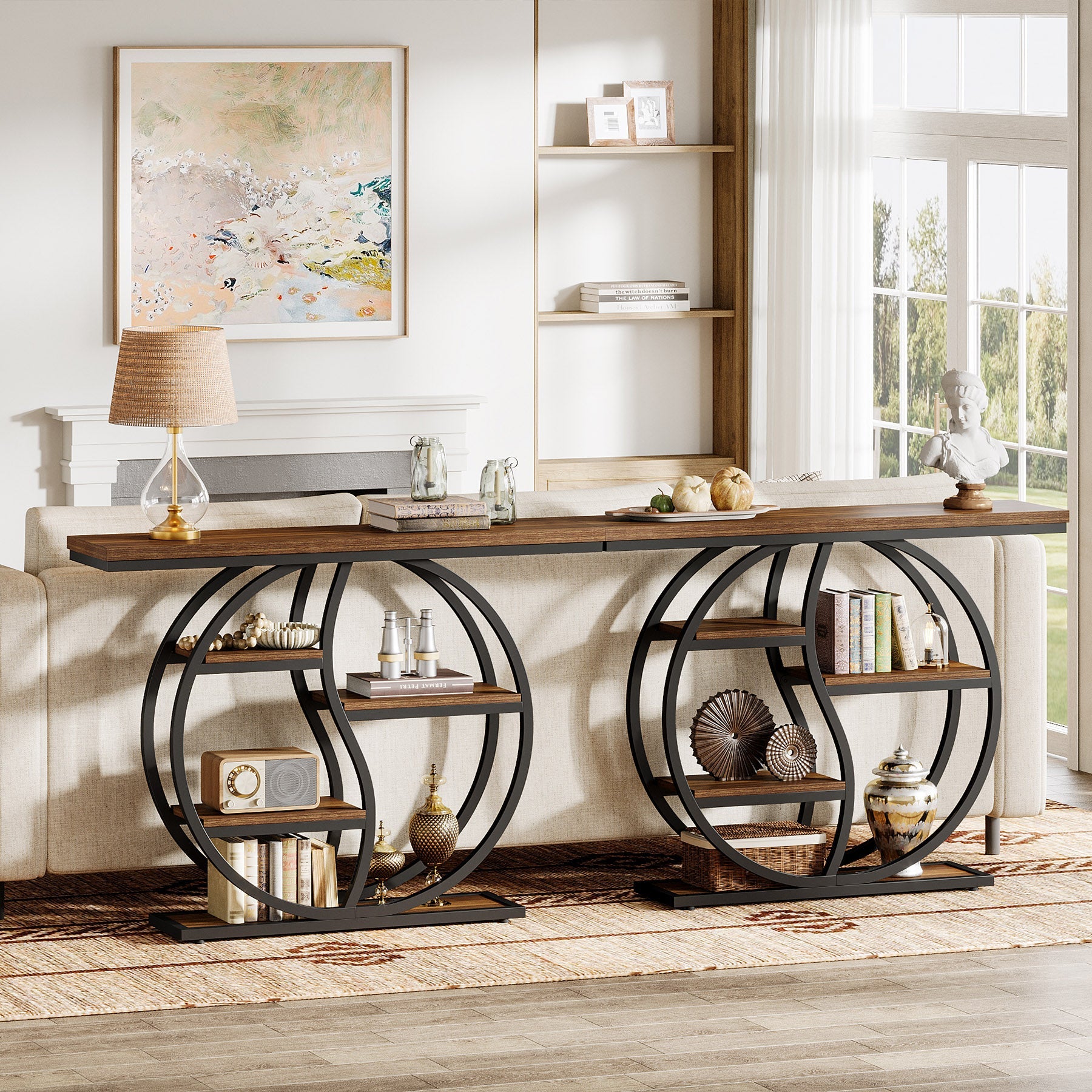 47.2" Console Table, Sofa Table Entryway Slim Table with 5-Tier Storage