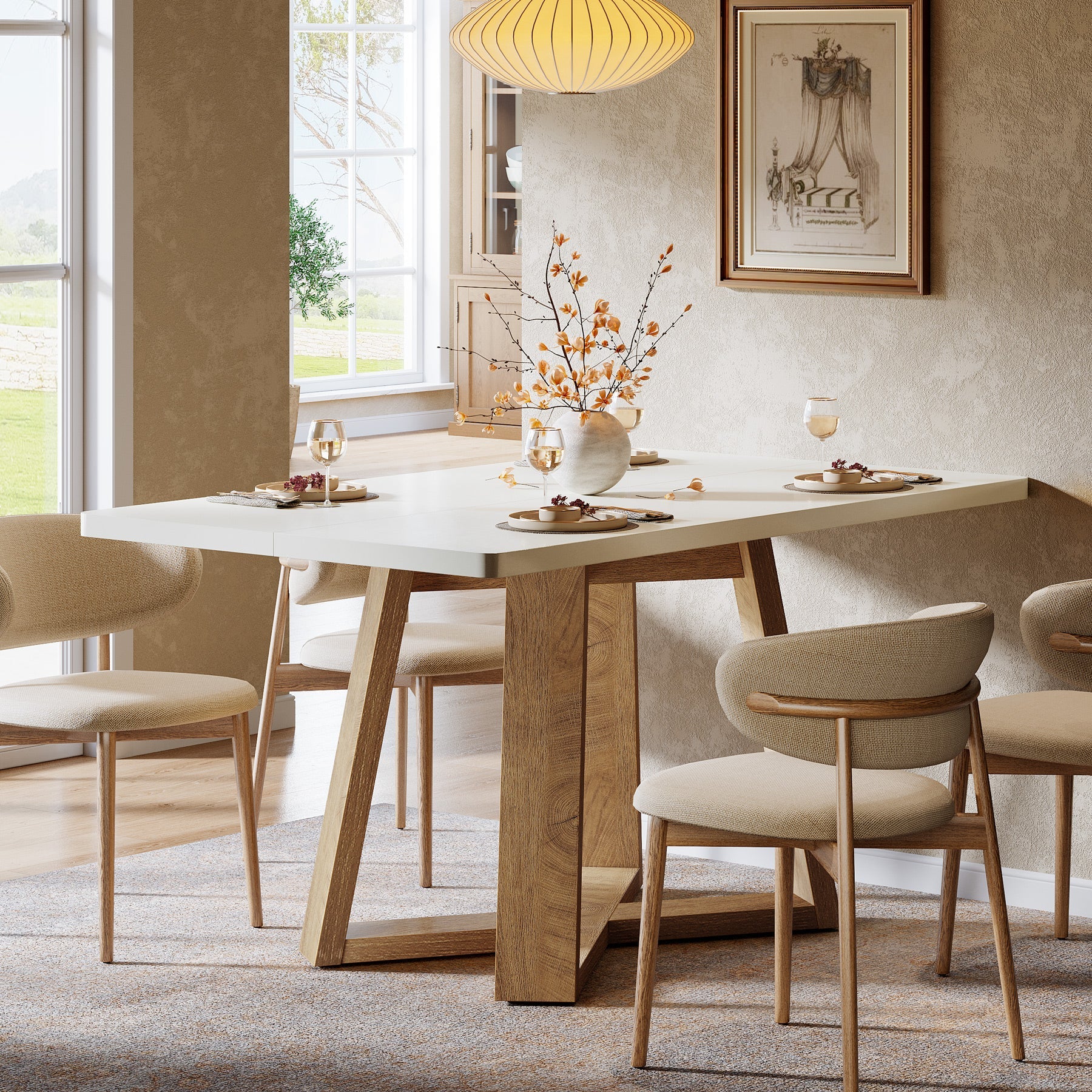 47" Rectangular Dining Table, Modern Kitchen Dinner Table for 4 People