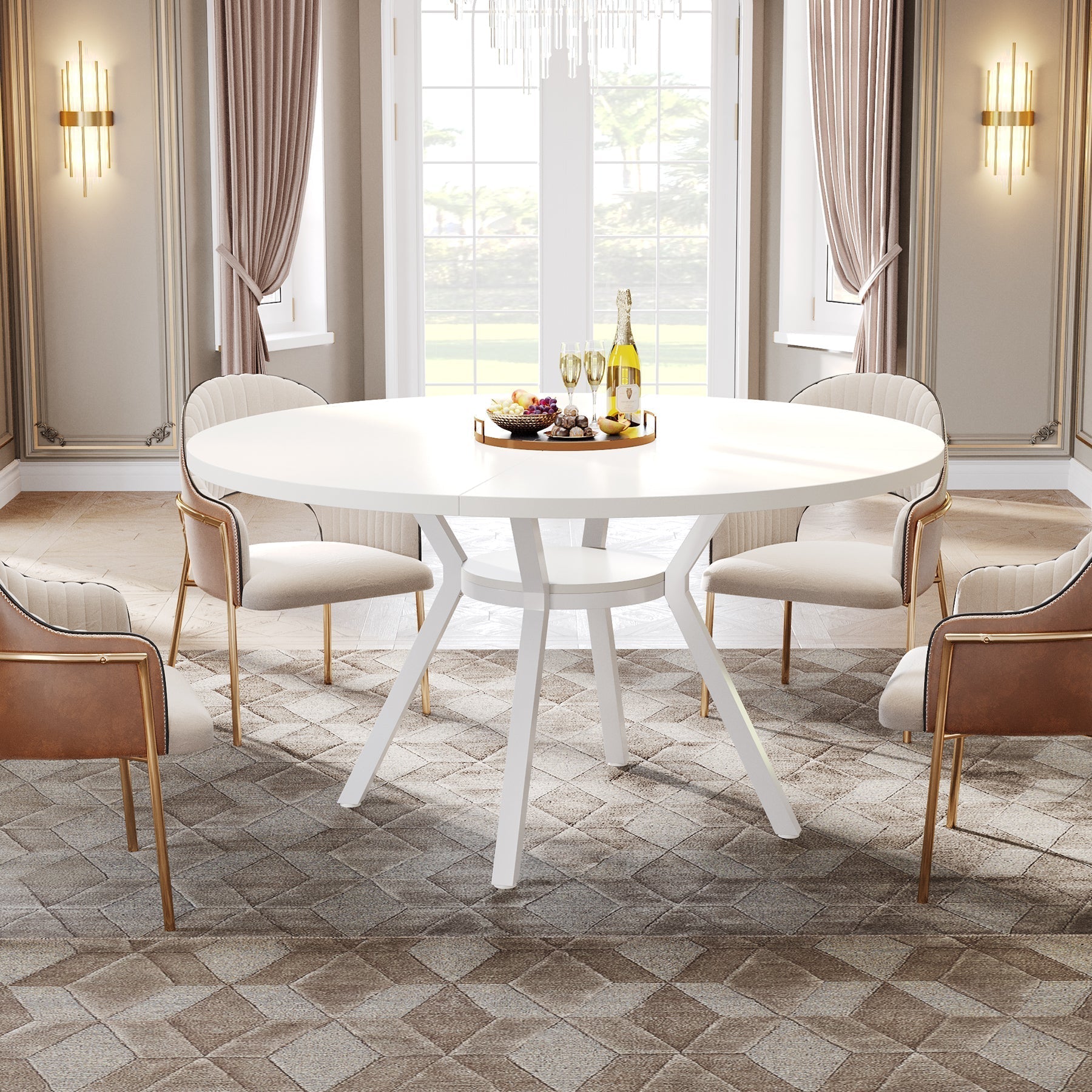 47" Dining Table, Modern Round Kitchen Table for 4