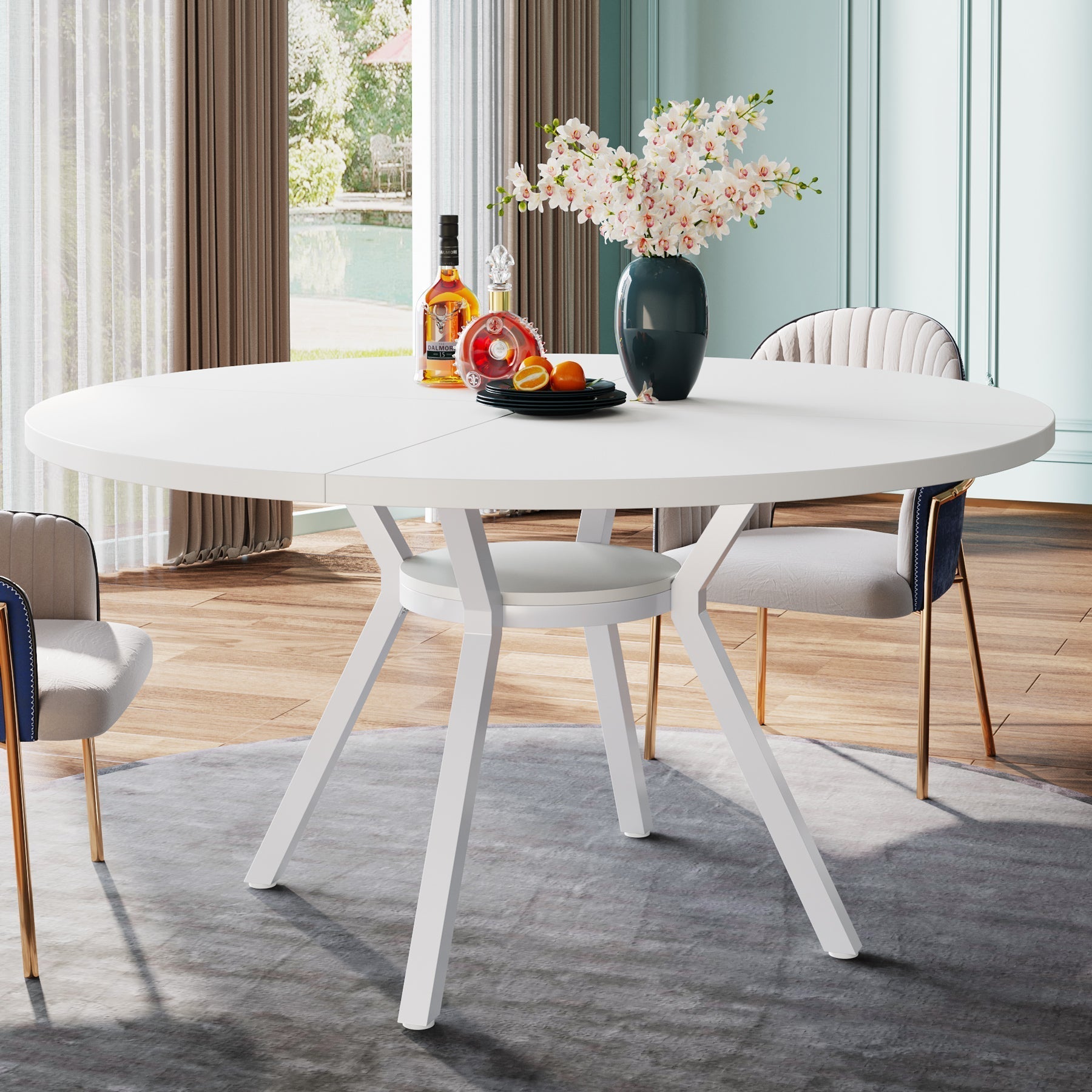47" Dining Table, Modern Round Kitchen Table for 4