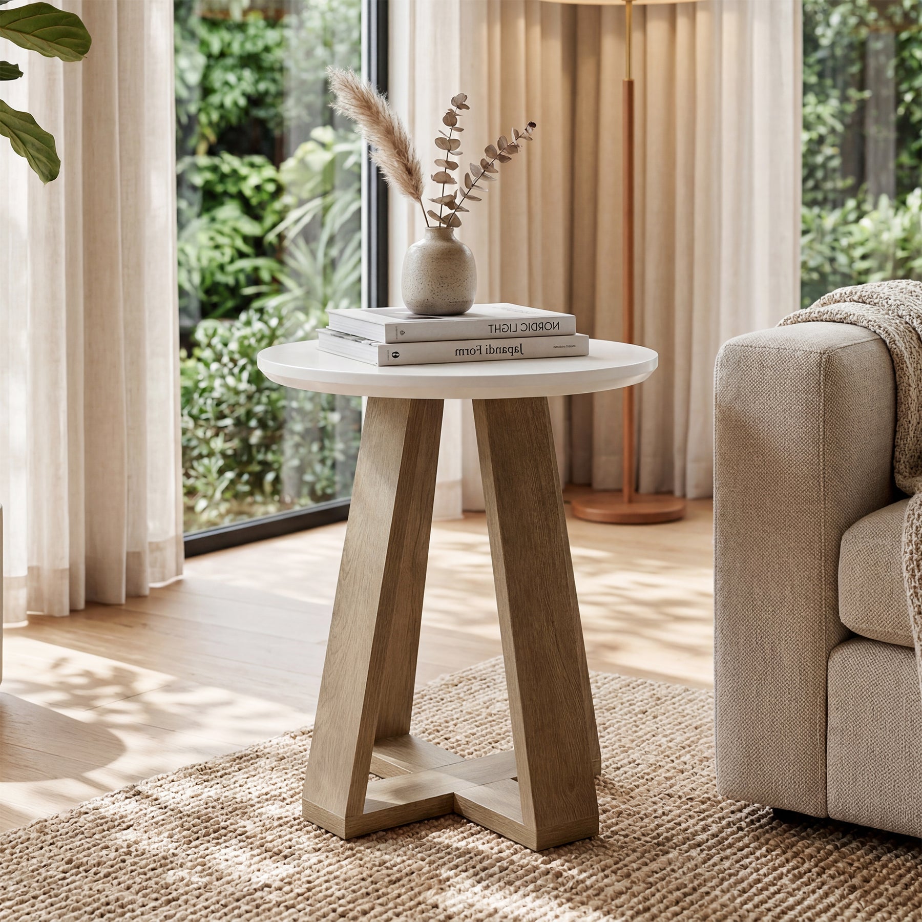 50cm Round End Table, Modern Side Table Small Accent Table for Living Room