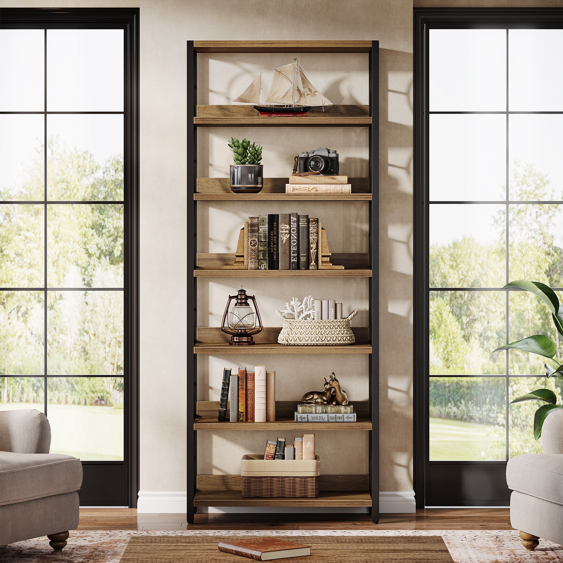 6 - Tier Bookshelf, 70.86" Bookcase Industrial Freestanding Display Shelf Tribesigns