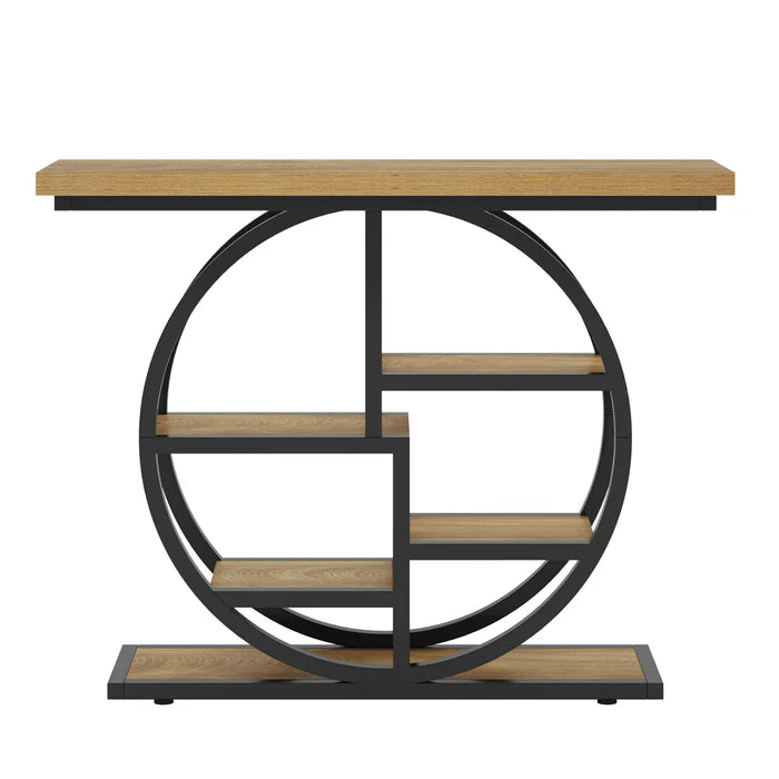 41" Industrial Console Table, Narrow 6-Tier Sofa Entryway Table with Circle Base