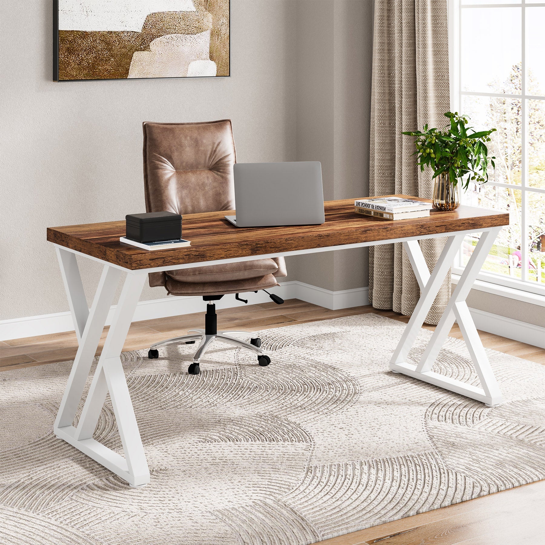 55" Heavy-Duty Computer Desk, Simple Study Desk Writing Table