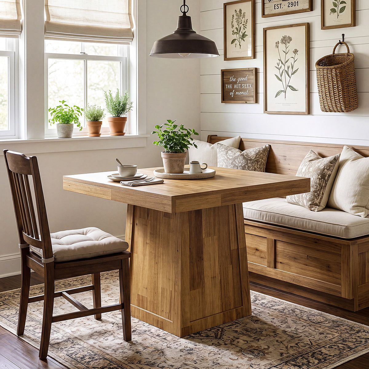 80cm Square Dining Table, Farmhouse Dinner Table with Trapezoidal Base for 2-4