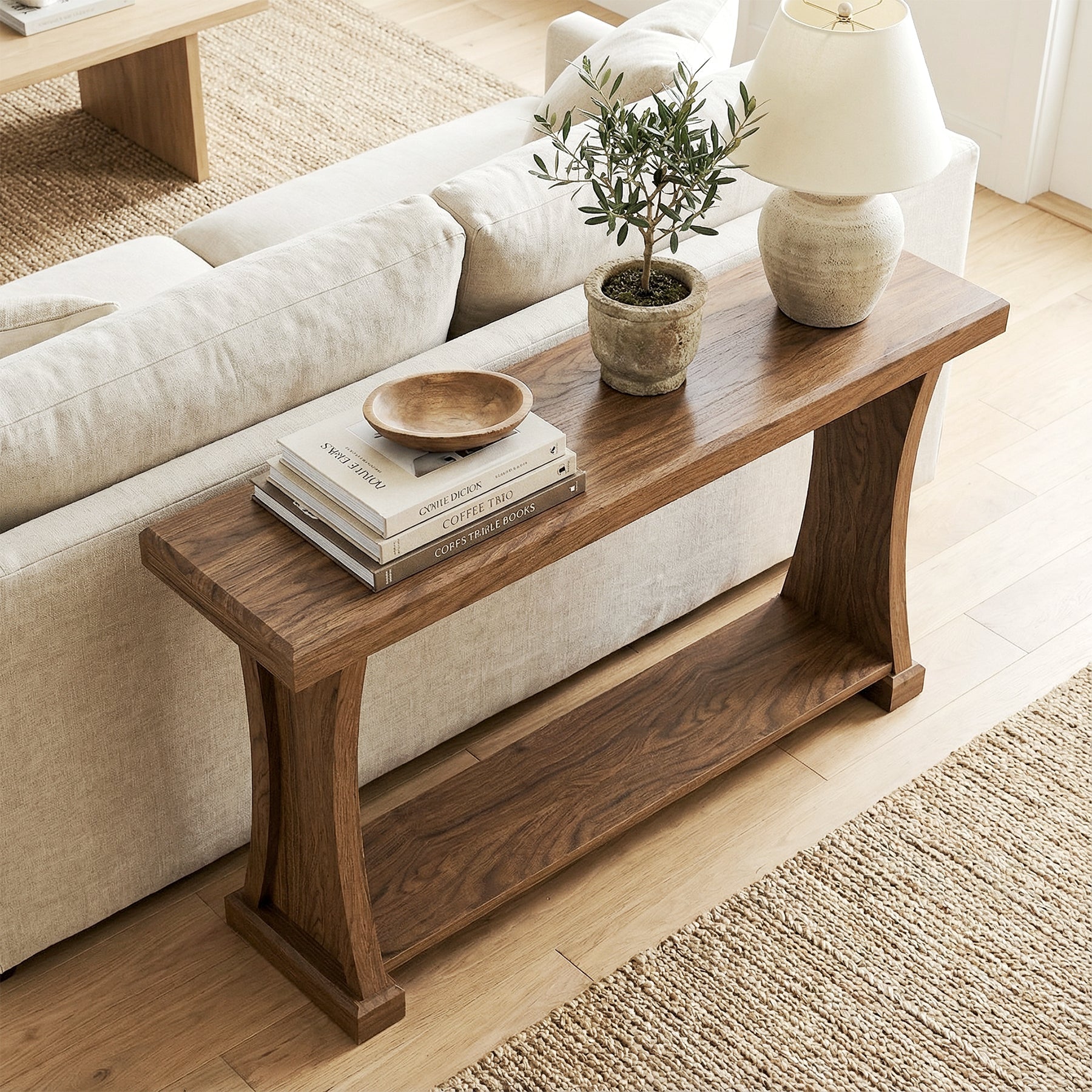 63” 2-Tier Console Table, Narrow Entryway Sofa Table with Storage Shelf