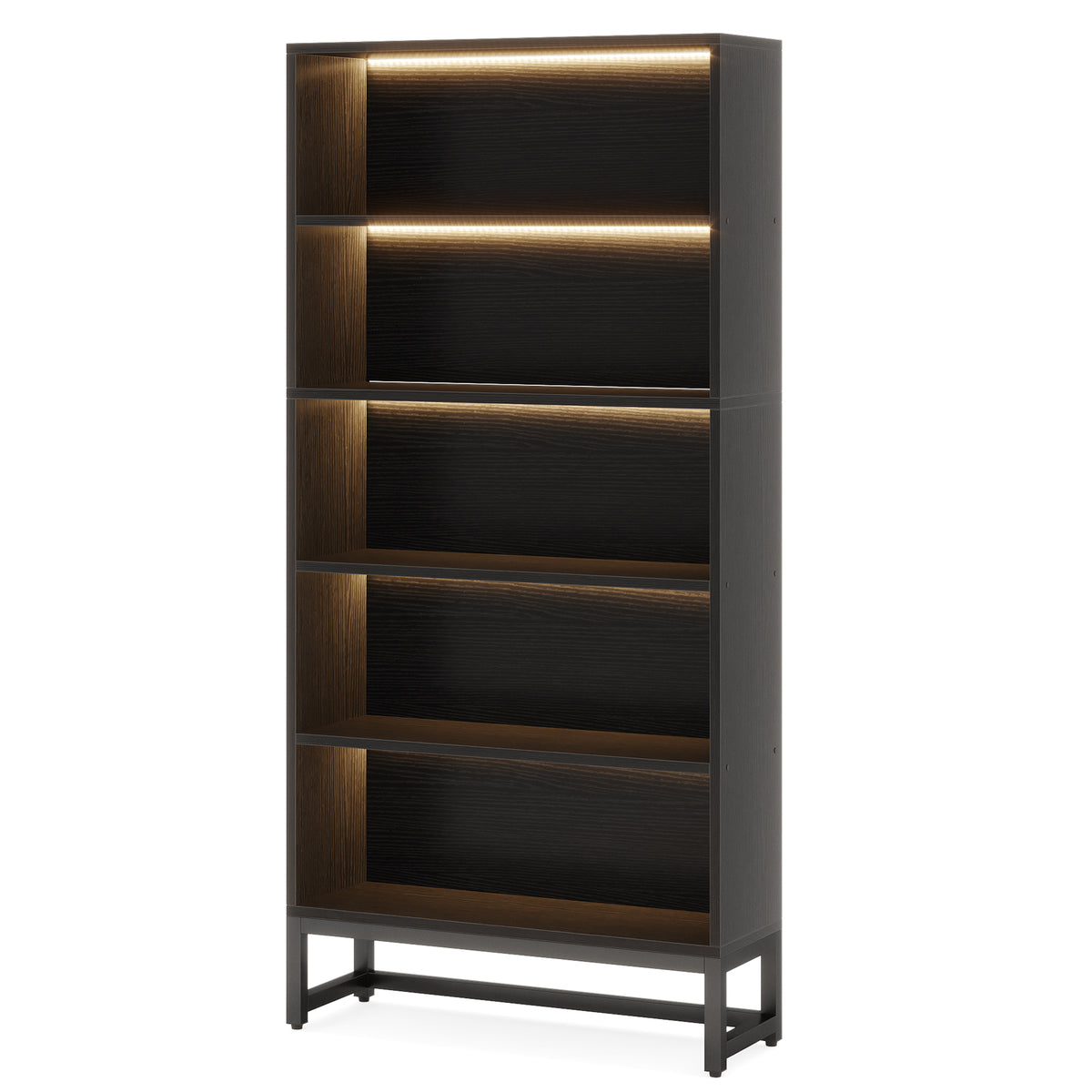 180cm LED Bookshelf, 5-Tier Black Storage Cabinet