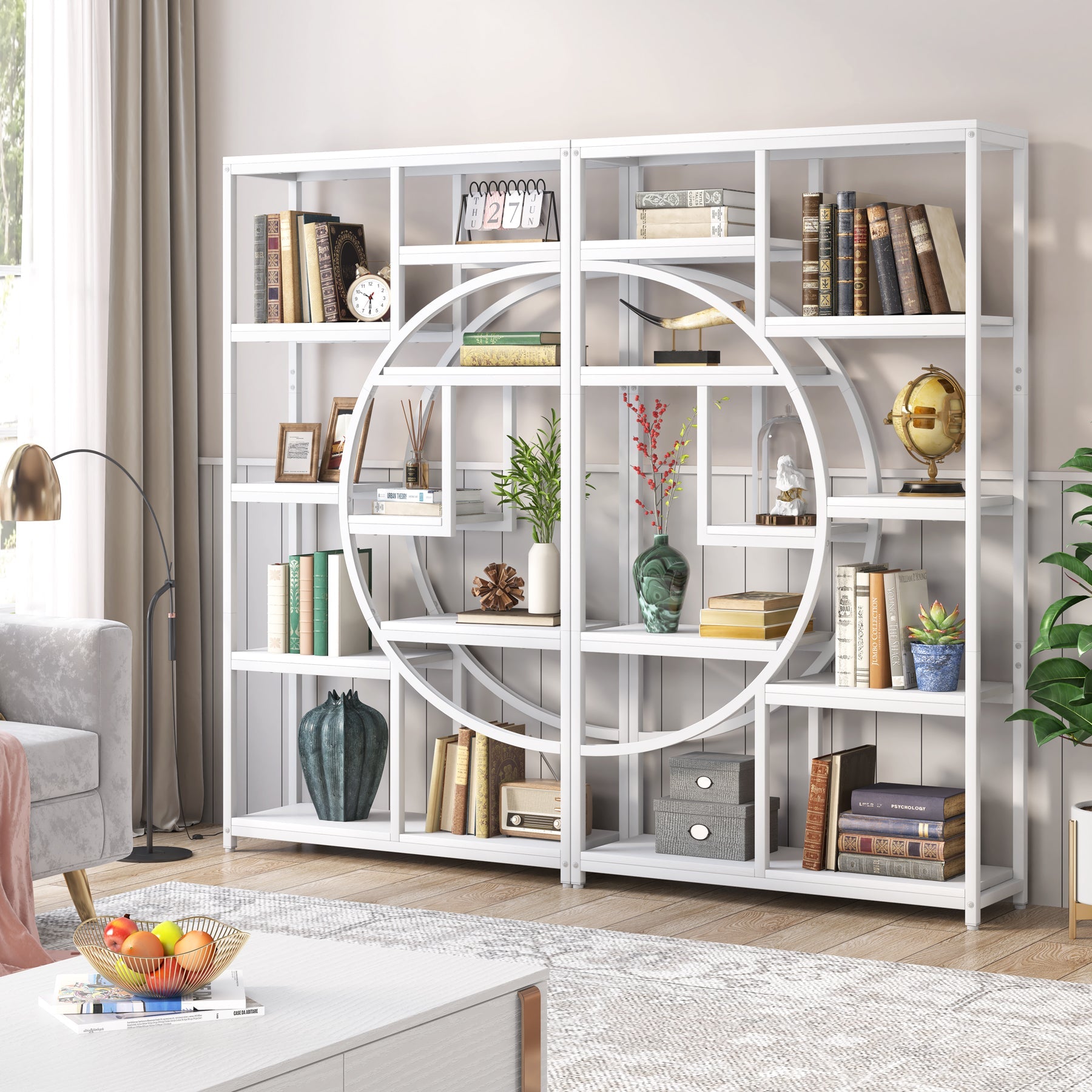37.4" 5-Tier Industrial Bookshelf for Living Room, Bedroom, Home Office