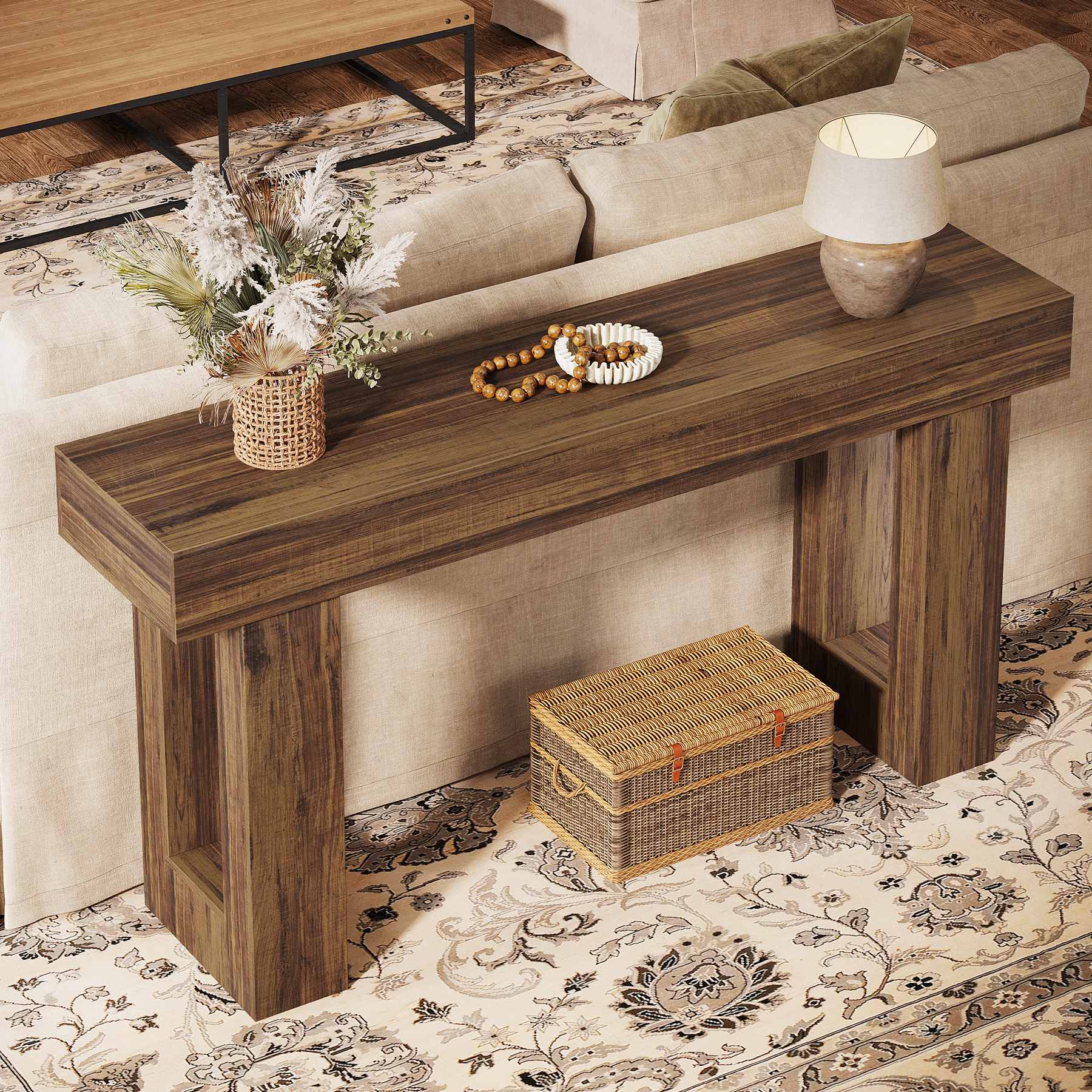 160cm Rustic Wood Console Table, Farmhouse Sofa Table
