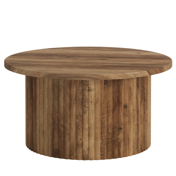 Tribesigns Round Coffee Table, Fluted Drum Base for Living Room
