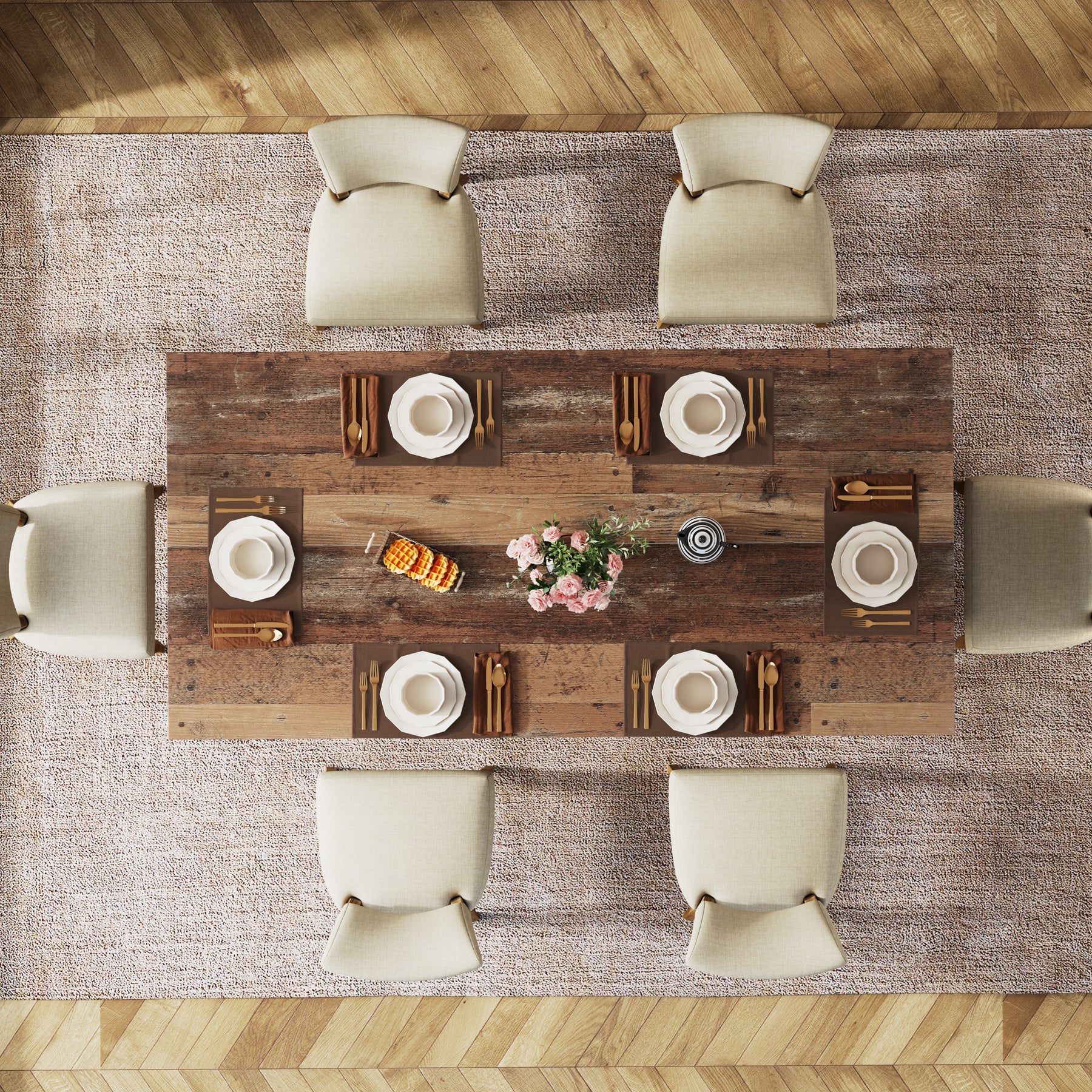 63" Farmhouse Dining Table, Kitchen Table with Large Tabletop for 4-6