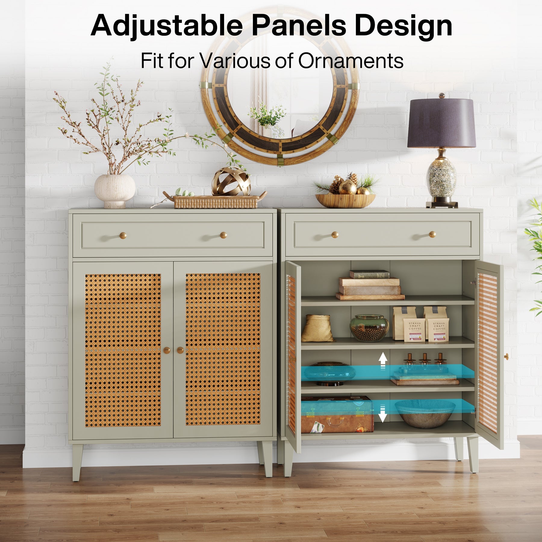 Wooden Storage Cabinet Sideboard with Adjustable Shelves and Drawer Tribesigns