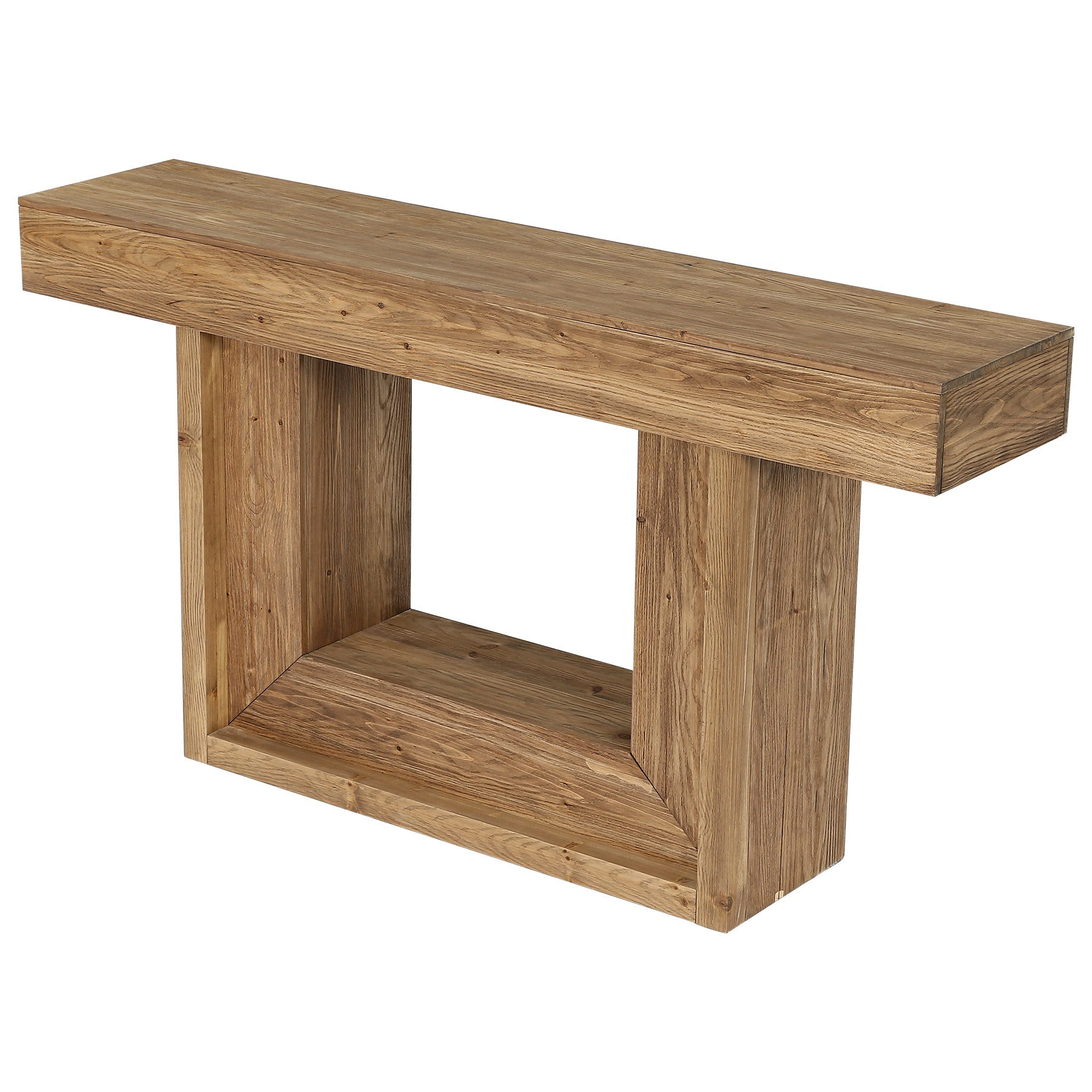 160cm Solid Wood Console Table with U-Shaped Base, Farmhouse Narrow Entryway Table with Open Storage Shelf