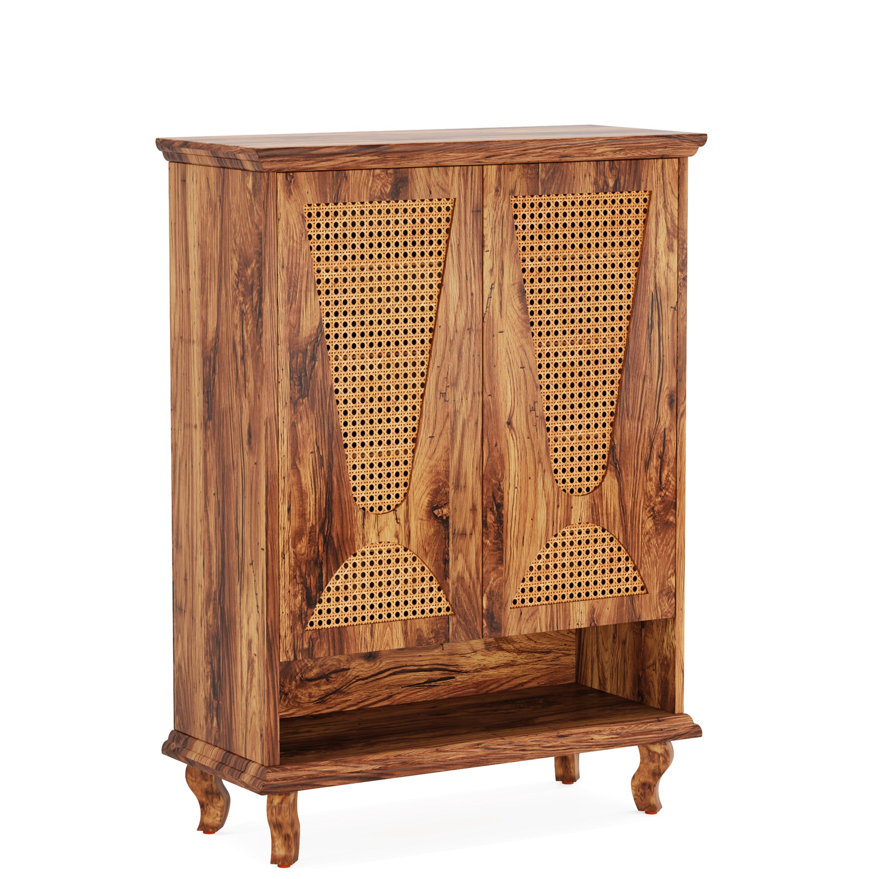 Rattan Shoe Cabinet, 5-Tier Hidden Shoe Rack with Ventilated Doors