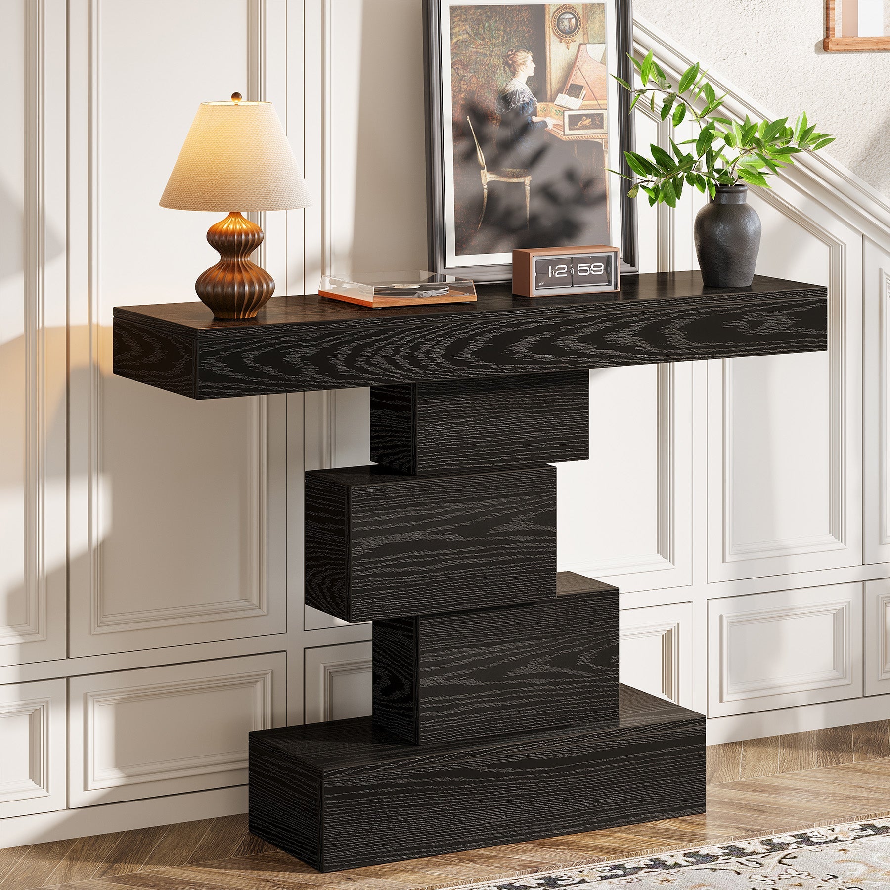 42" Console Table, Wood Sofa Table Accent Table with Geometric Base