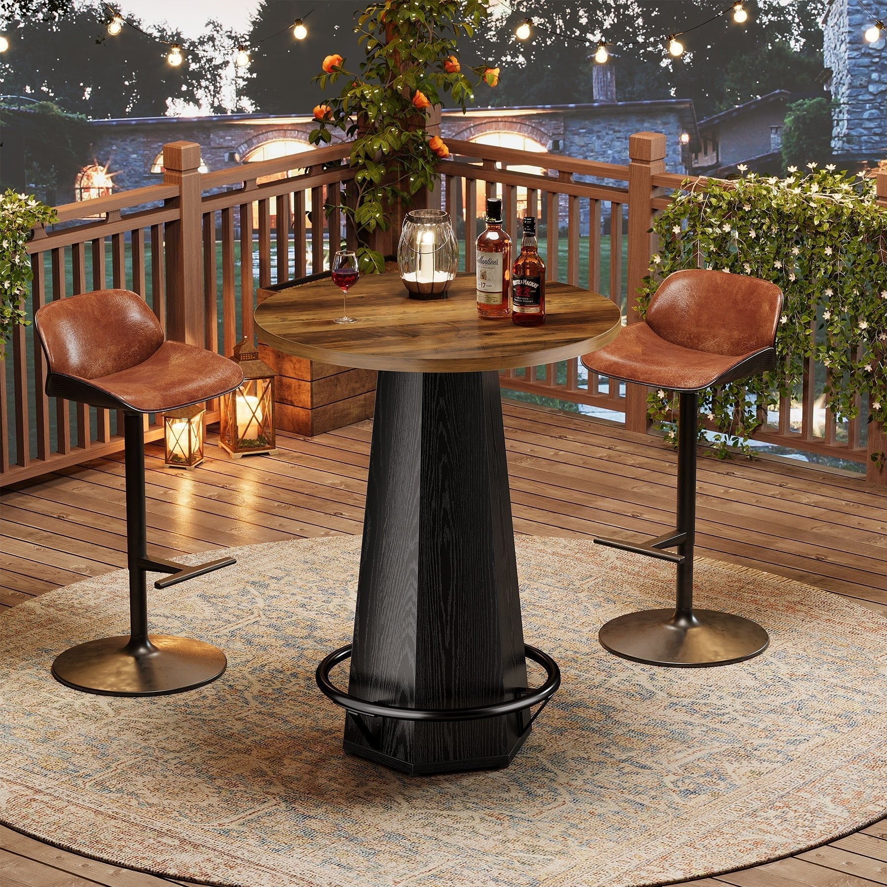 Round Bar Table, 39.4" H Bistro Pub Cocktail Table with Metal Footrest (Only Table)