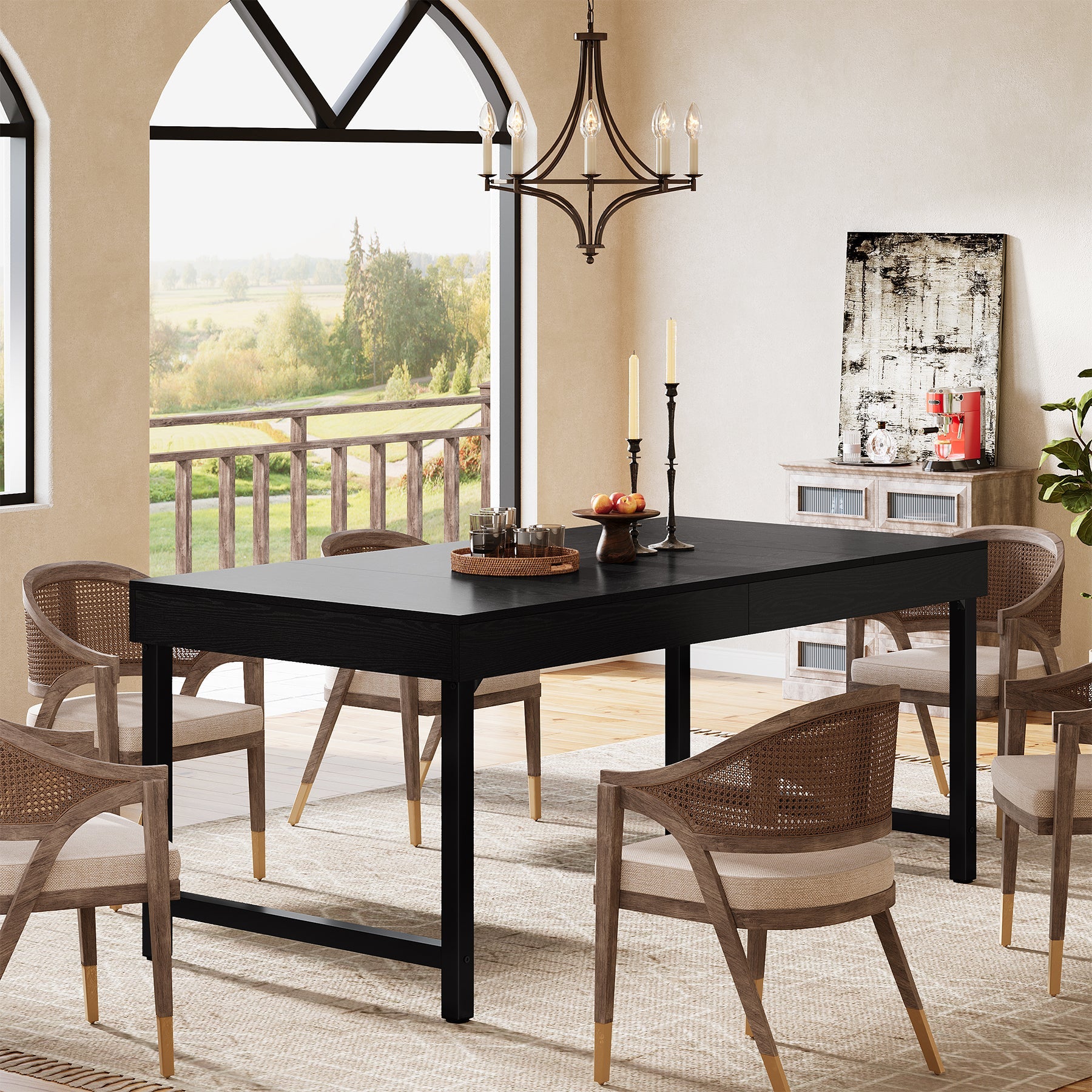 55" Tribesigns Farmhouse Dining Table, with Heavy-Duty Metal Legs for 4-6 People
