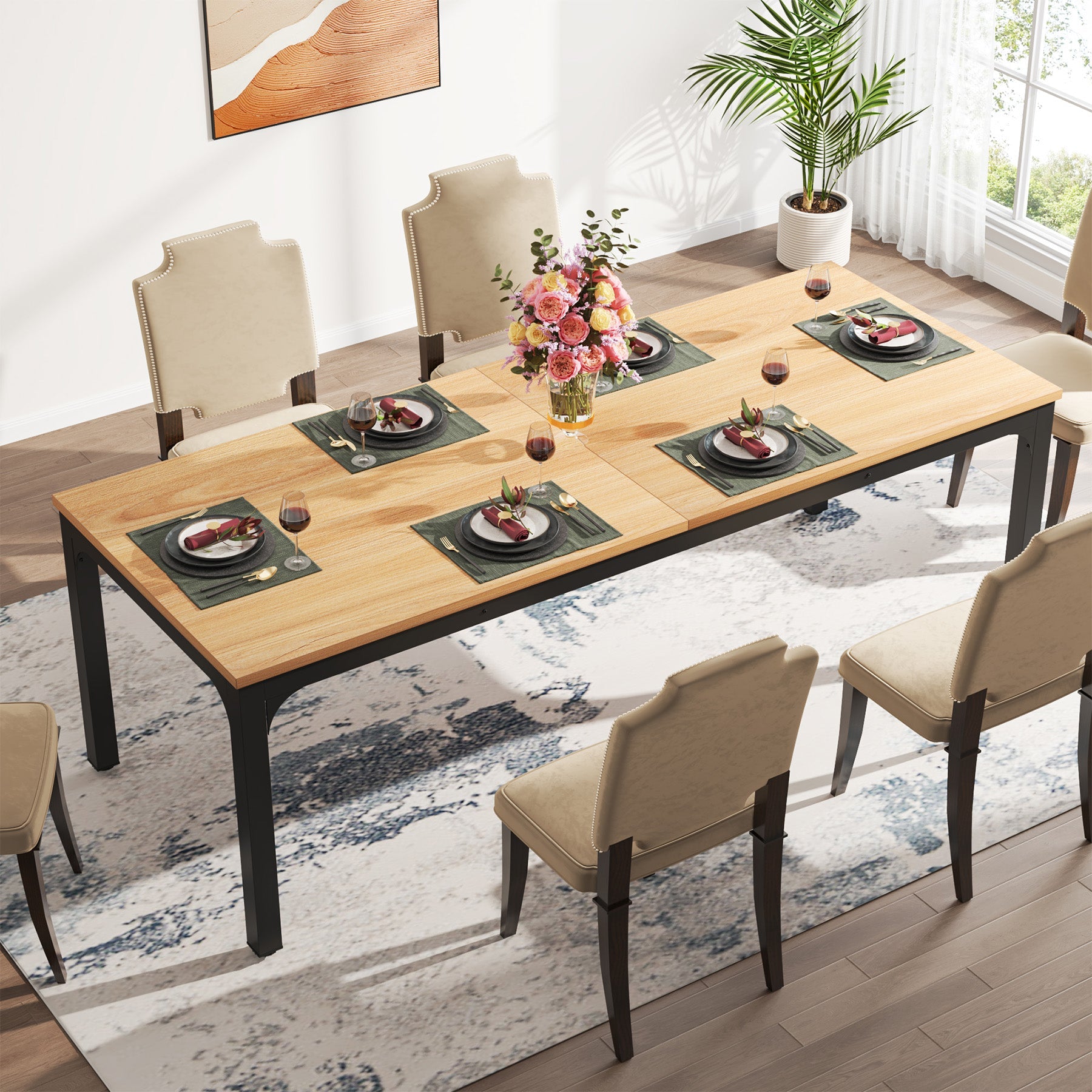 78" Rectangular Dining Table, Long Kitchen Table for 6-8 People