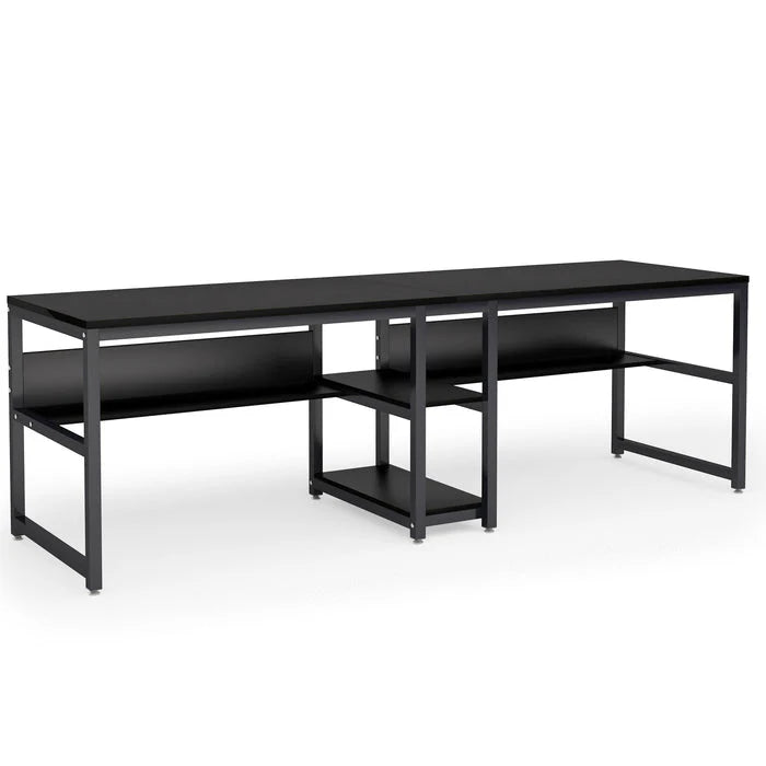 78.7 " Two Person Computer Desk with Bookshelf, Rustic Writing Desk Workstation with Shelf for Home Office