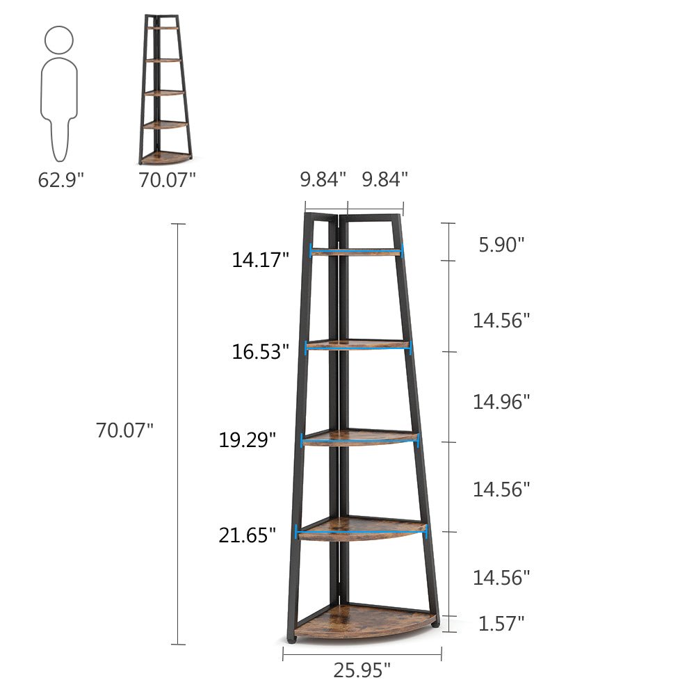 70" 5-Tier Tall Corner Ladder Shelf Small Bookcase
